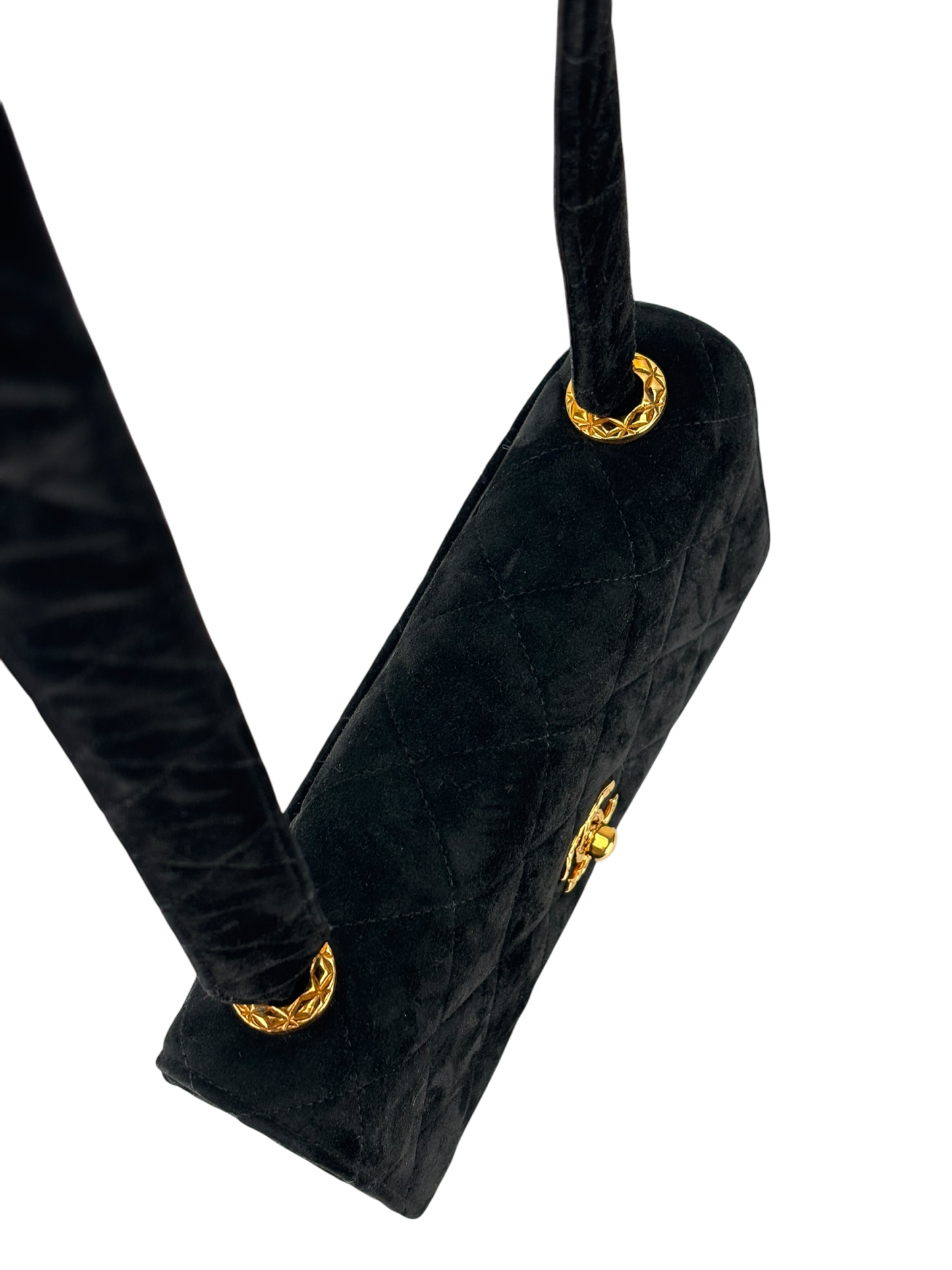 CHANEL - Mini Matelasse Velvet Shoulder Bag Black Gold Hardware