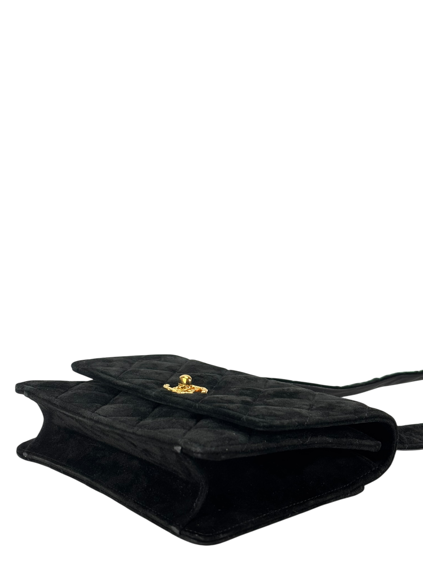 CHANEL - Mini Matelasse Velvet Shoulder Bag Black Gold Hardware
