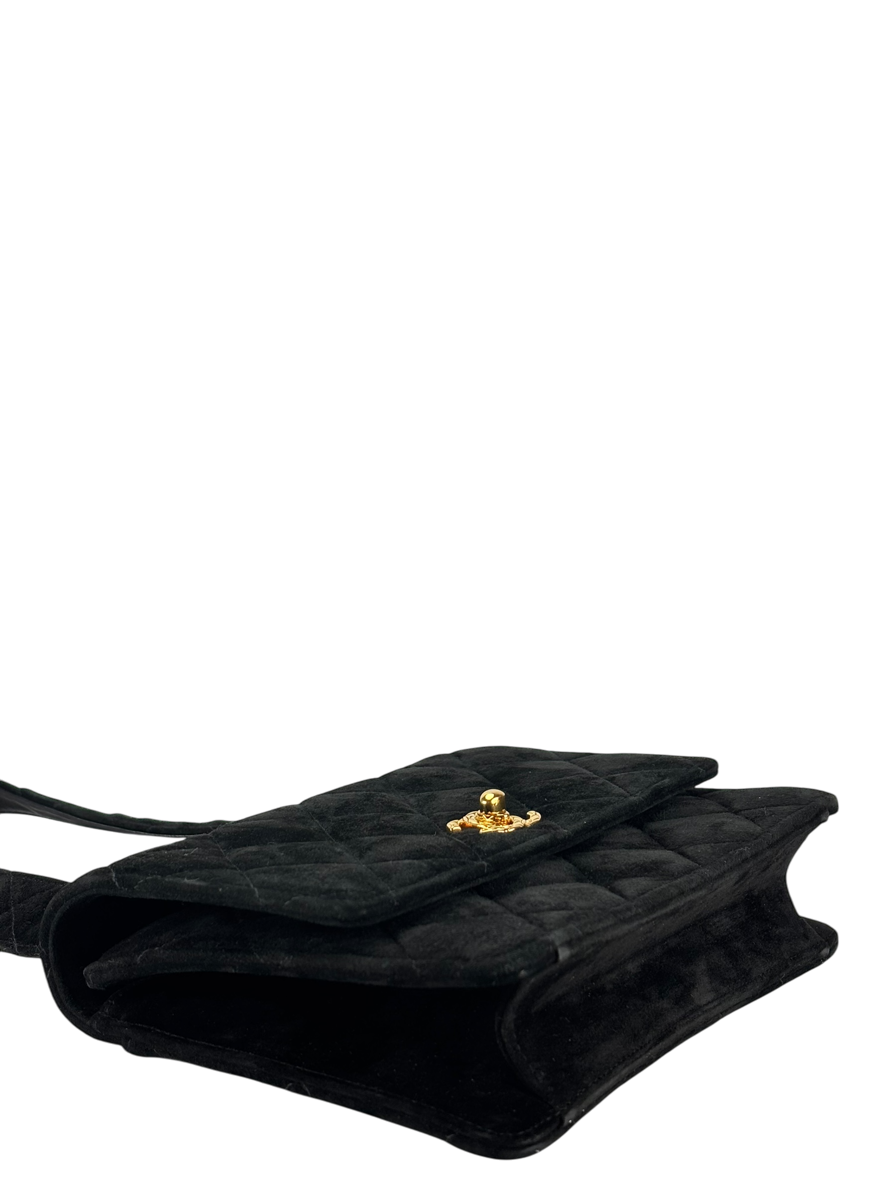 CHANEL - Mini Matelasse Velvet Shoulder Bag Black Gold Hardware