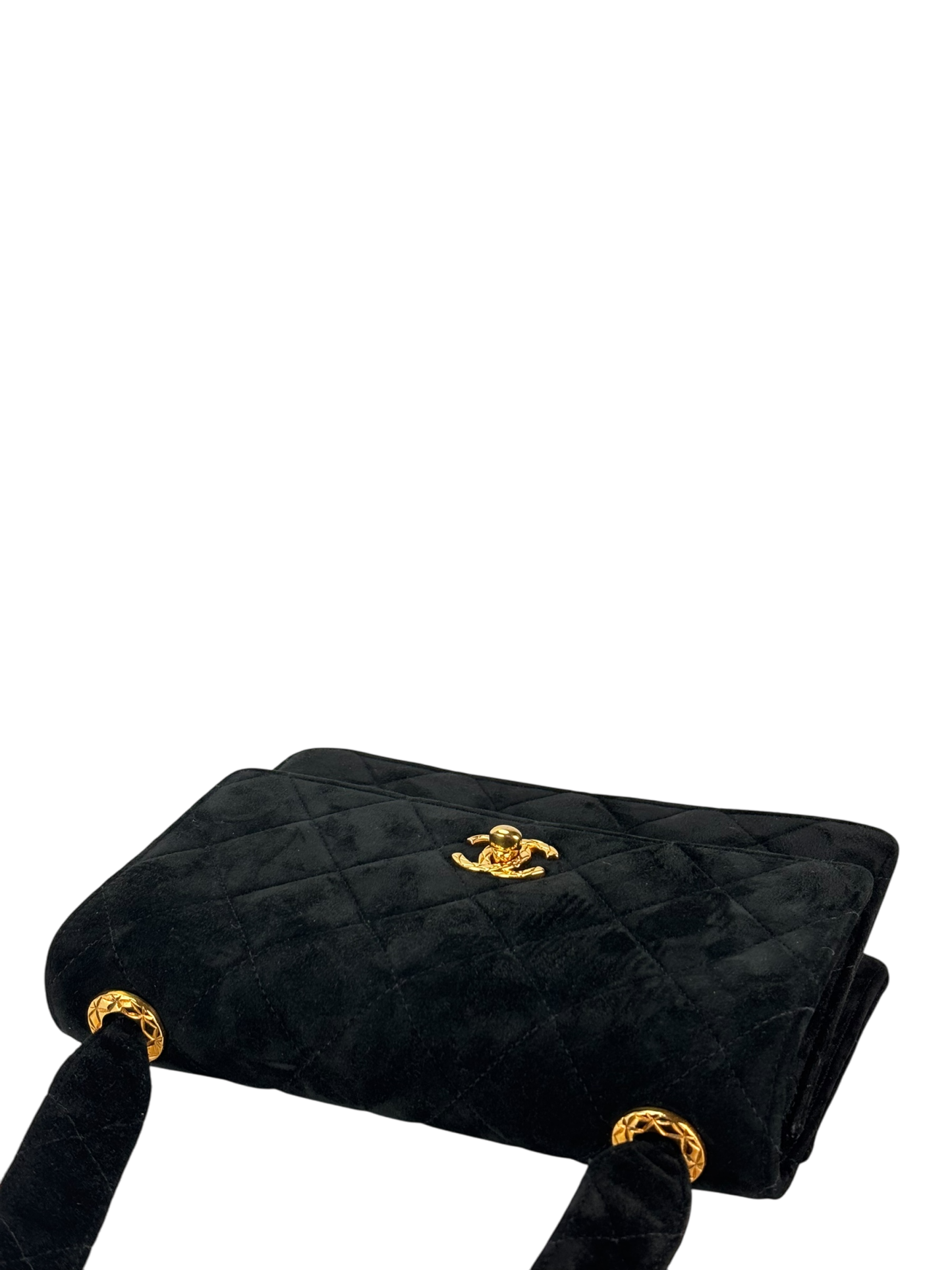 CHANEL - Mini Matelasse Velvet Shoulder Bag Black Gold Hardware