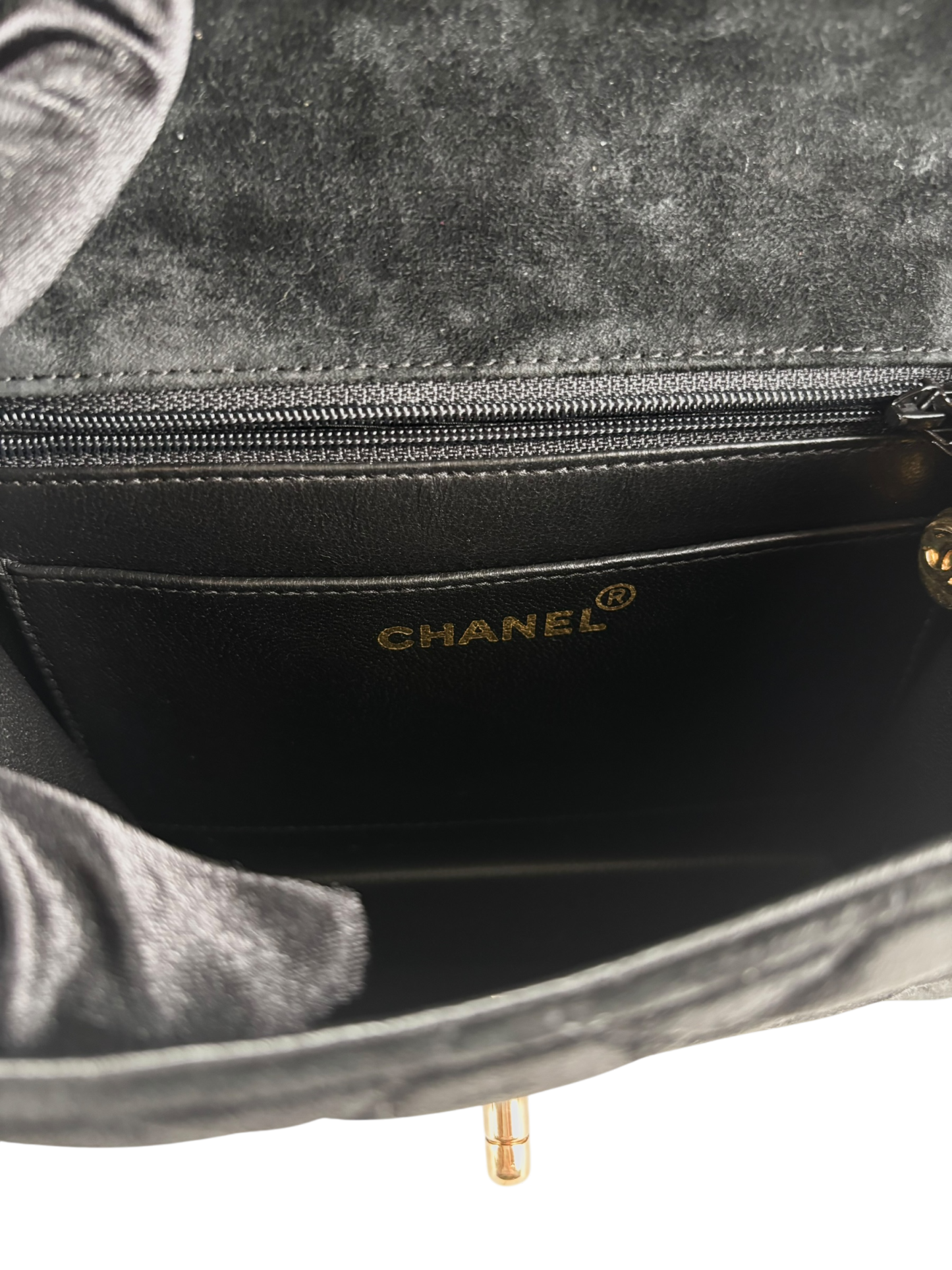 CHANEL - Mini Matelasse Velvet Shoulder Bag Black Gold Hardware