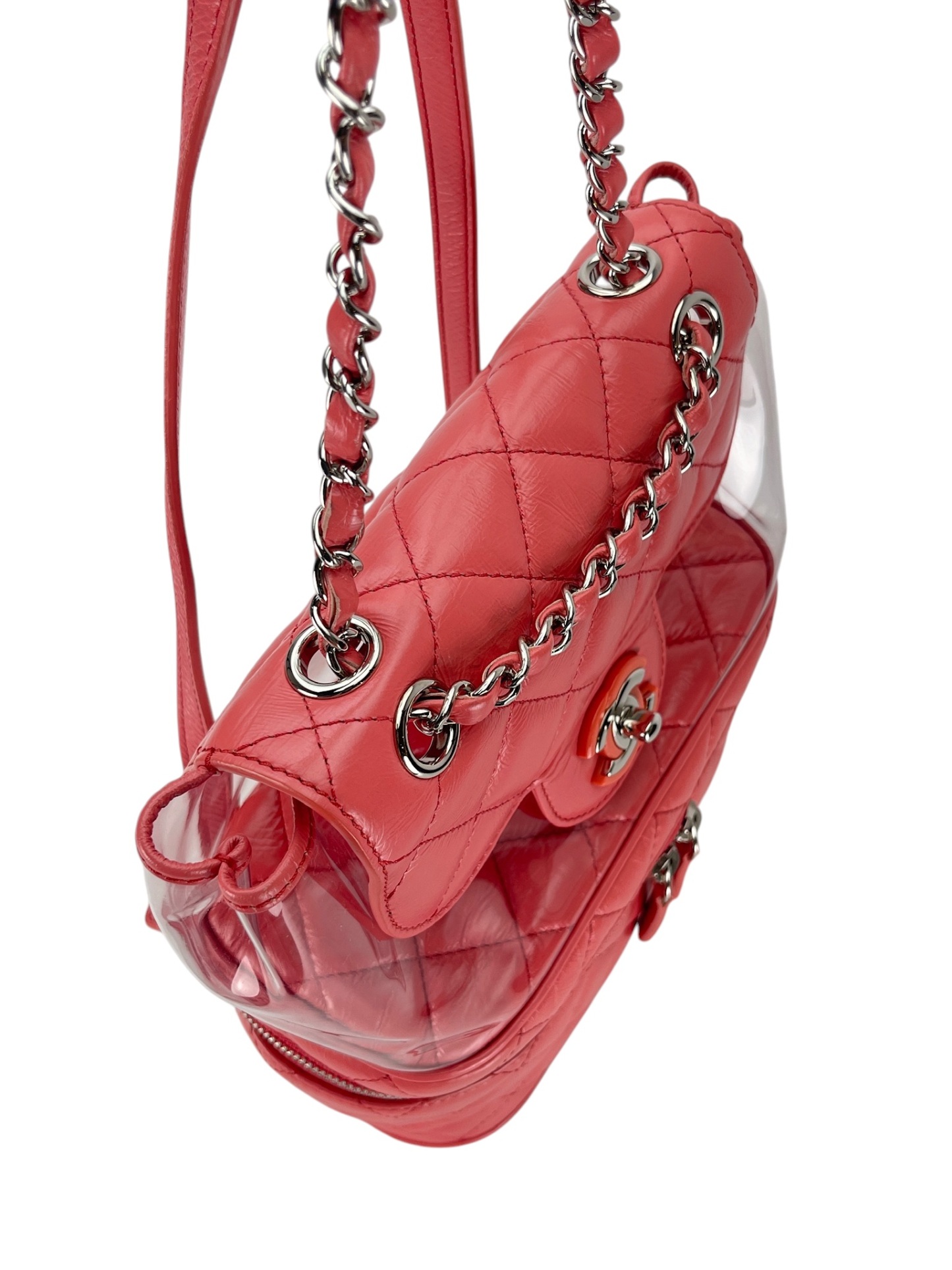 CHANEL - Pink Lambskin PVC Crumpled Quilted Backpack