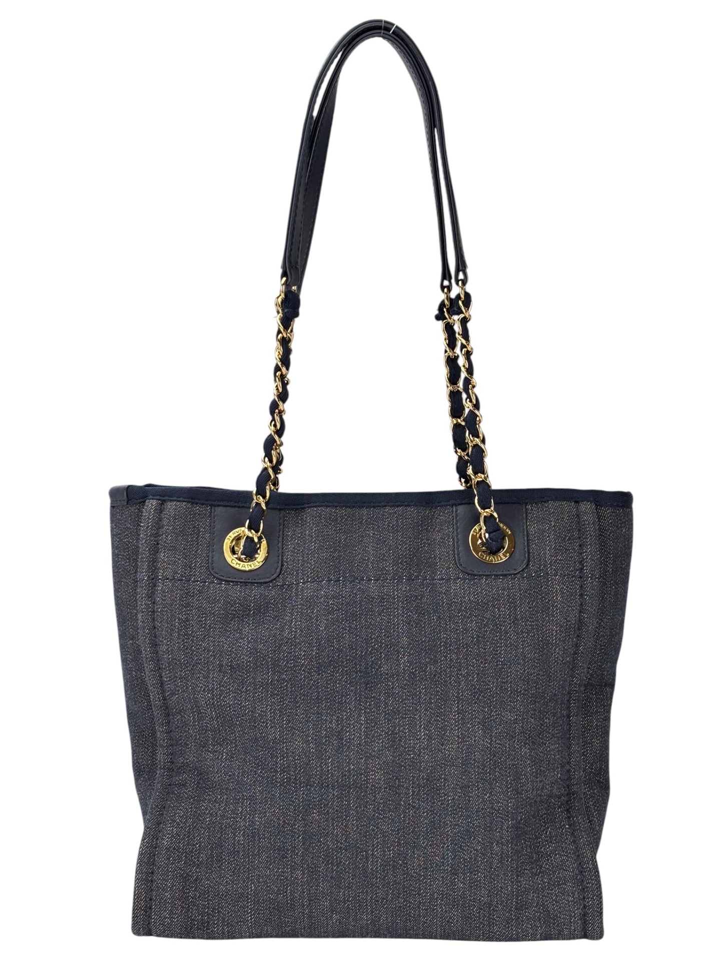 CHANEL - Navy Mixed Fibers Raffia Striped Deauville Tote Bag