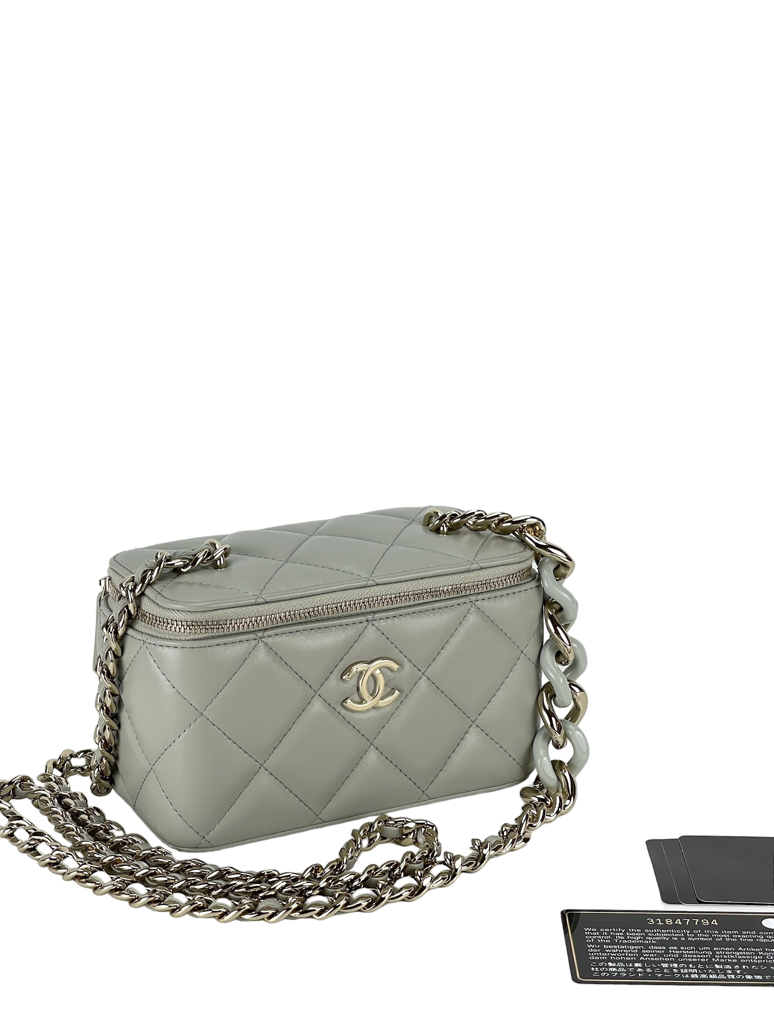 CHANEL - CHANEL Mini Vanity Case Carved Gold Chain