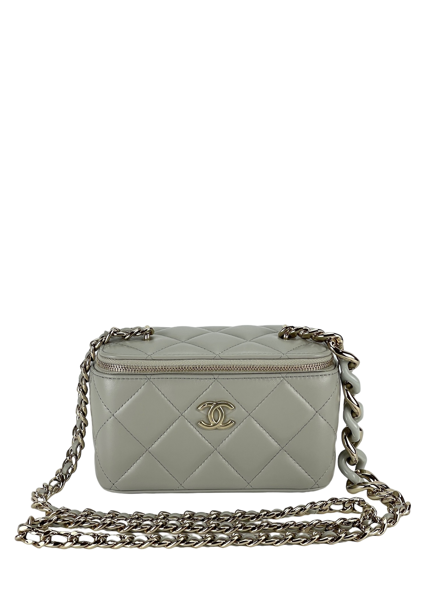 CHANEL - CHANEL Mini Vanity Case Carved Gold Chain