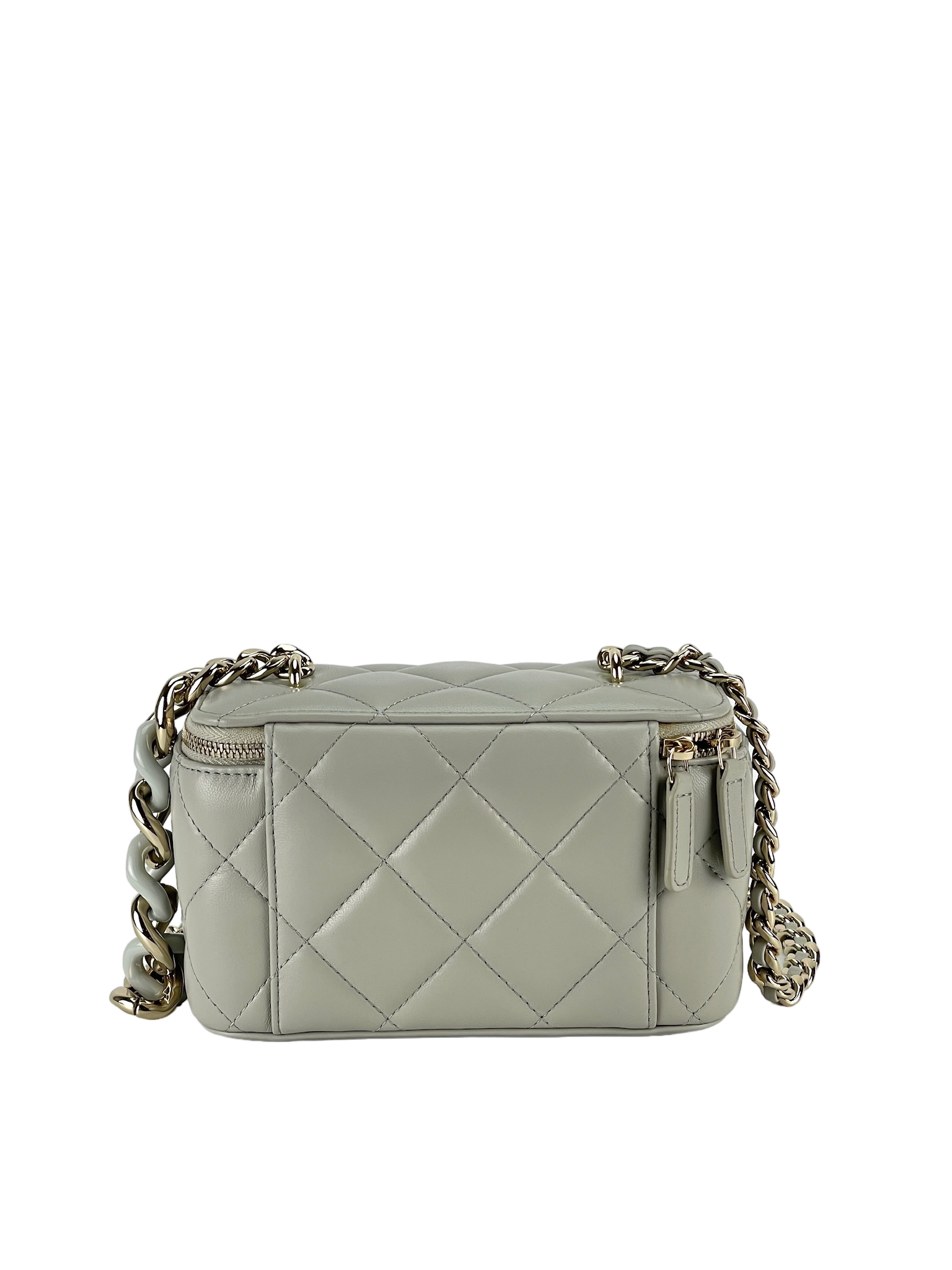 CHANEL - CHANEL Mini Vanity Case Carved Gold Chain