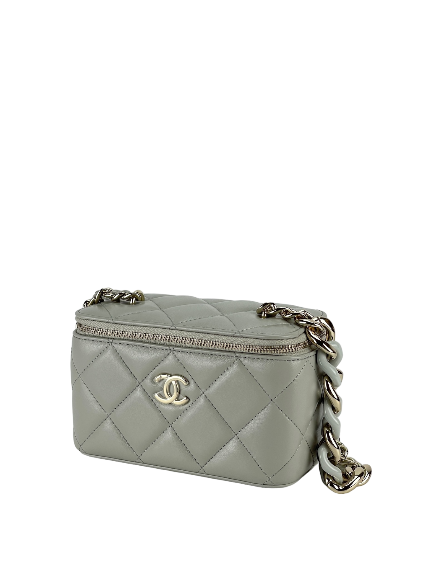 CHANEL - CHANEL Mini Vanity Case Carved Gold Chain