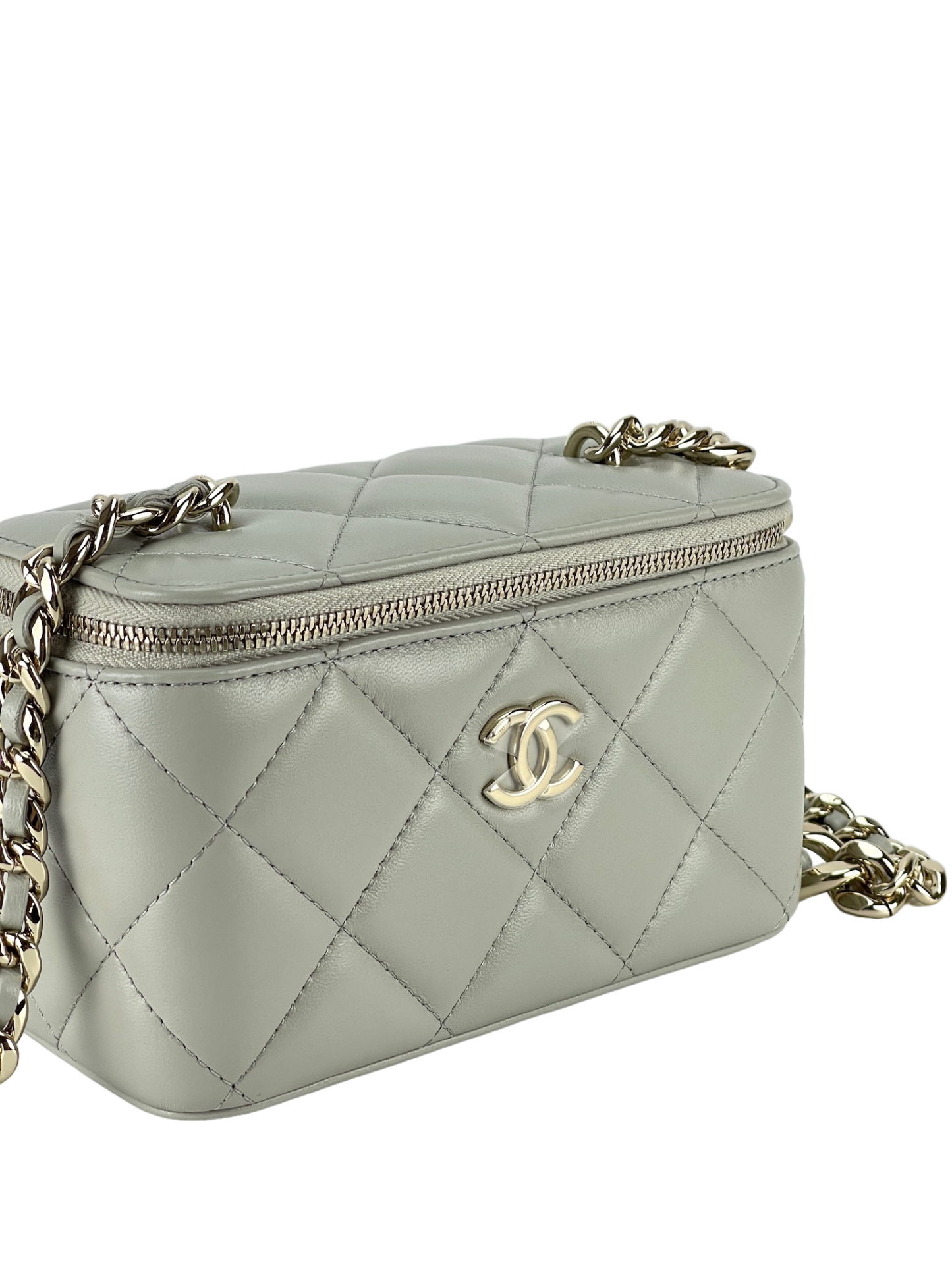 CHANEL - CHANEL Mini Vanity Case Carved Gold Chain
