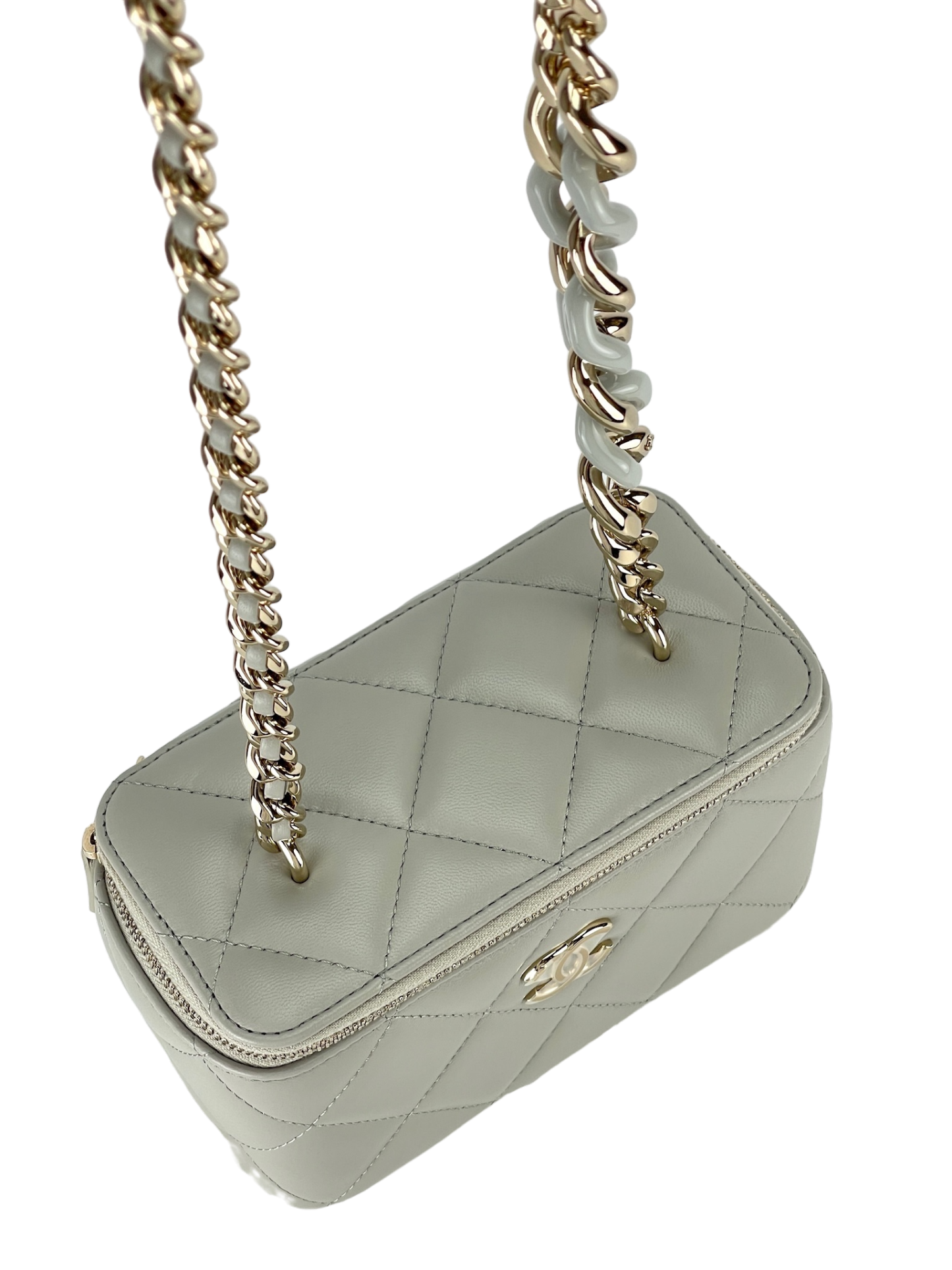 CHANEL - CHANEL Mini Vanity Case Carved Gold Chain