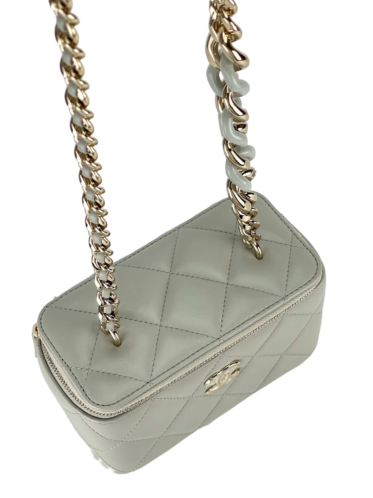 CHANEL - CHANEL Mini Vanity Case Carved Gold Chain