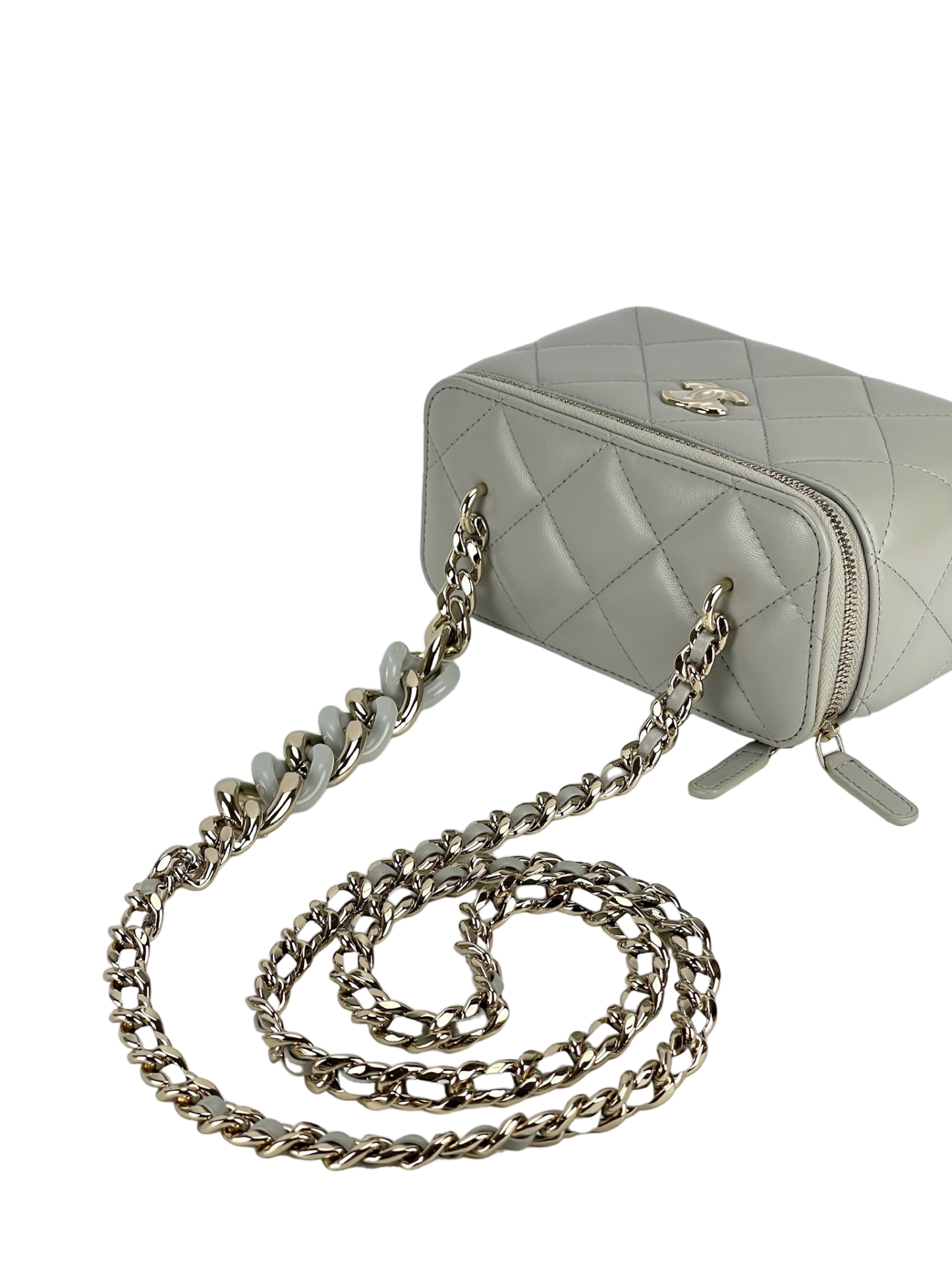 CHANEL - CHANEL Mini Vanity Case Carved Gold Chain