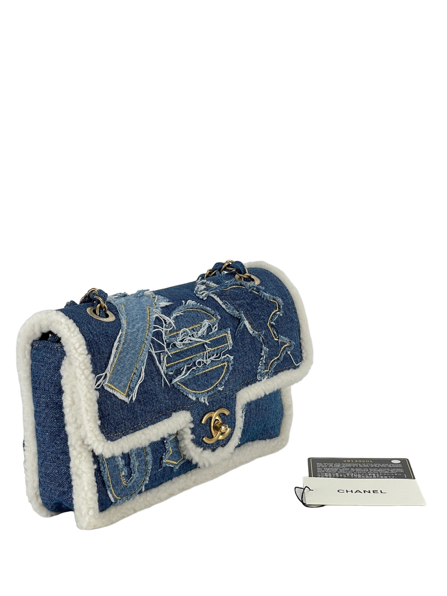 CHANEL - Denim Shearling Trim Flap Bag