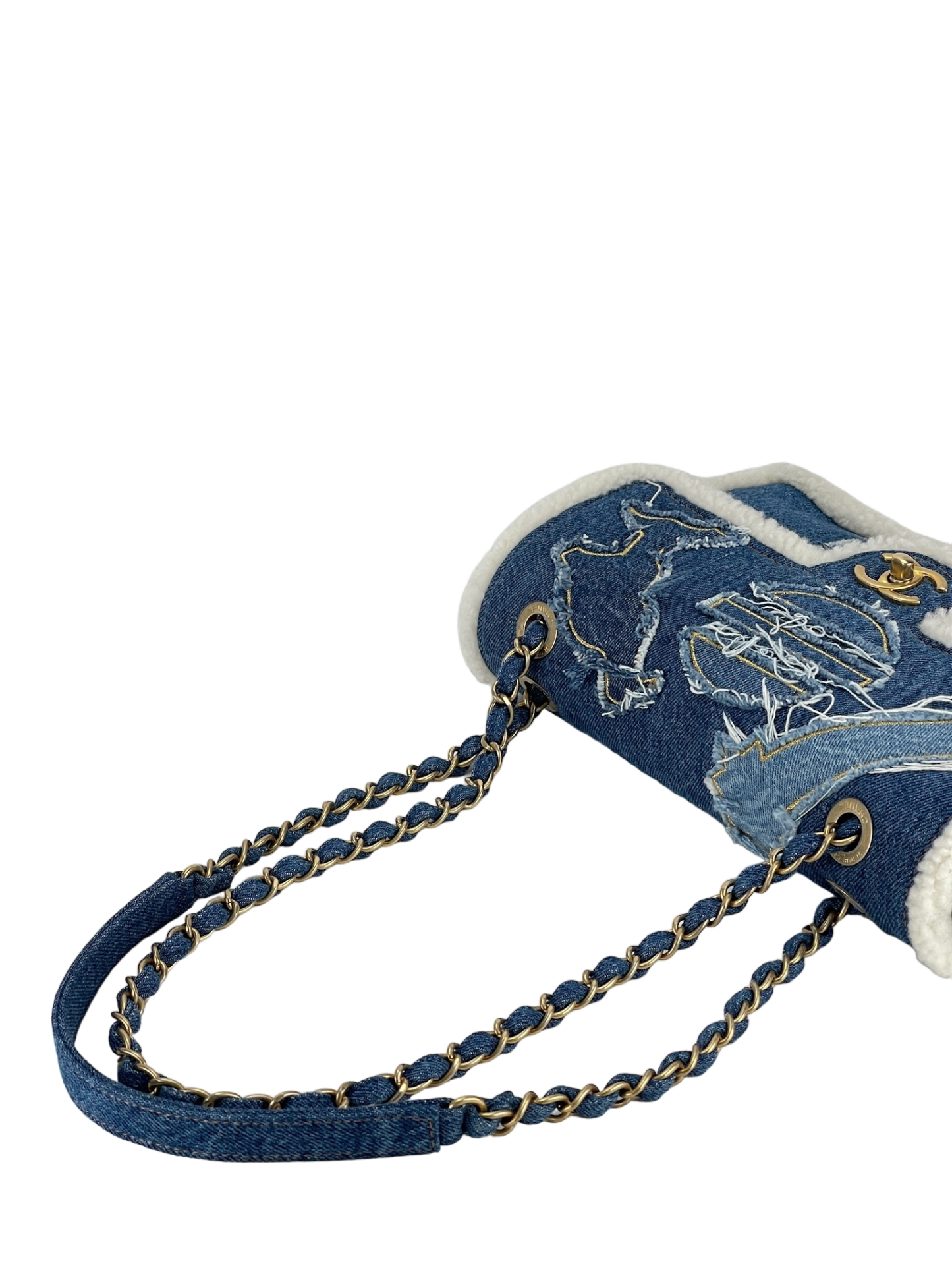 CHANEL - Denim Shearling Trim Flap Bag