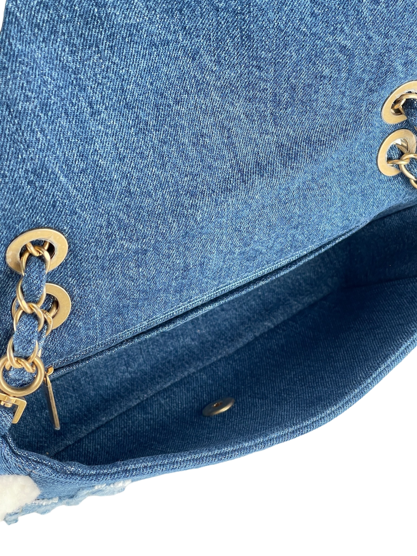 CHANEL - Denim Shearling Trim Flap Bag
