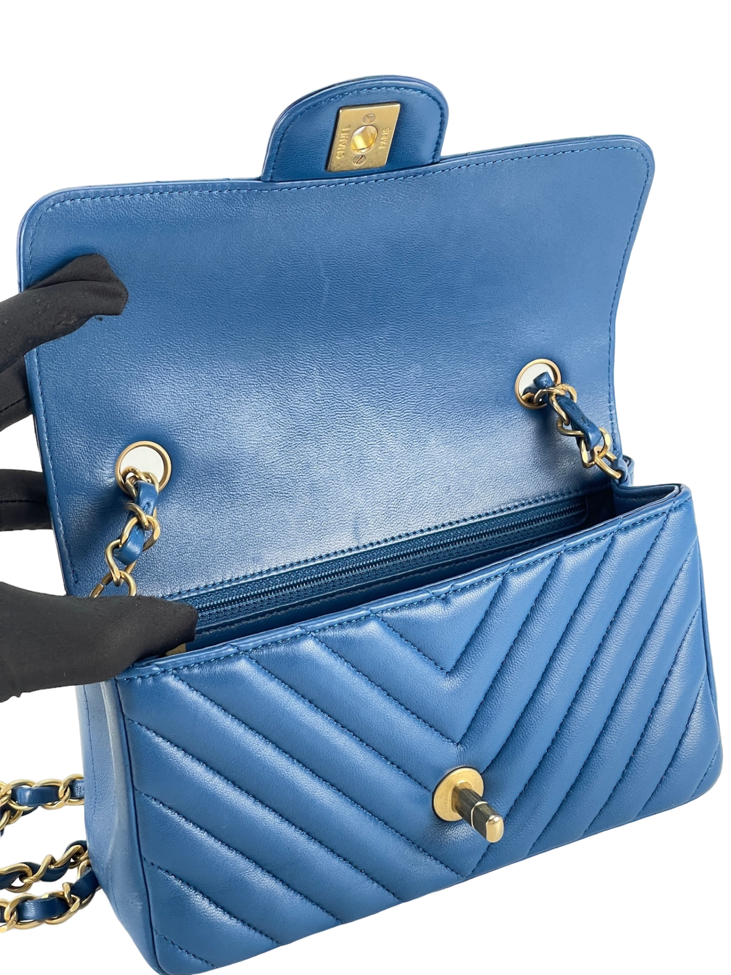 CHANEL - Blue Chevron Mini Flap Bag