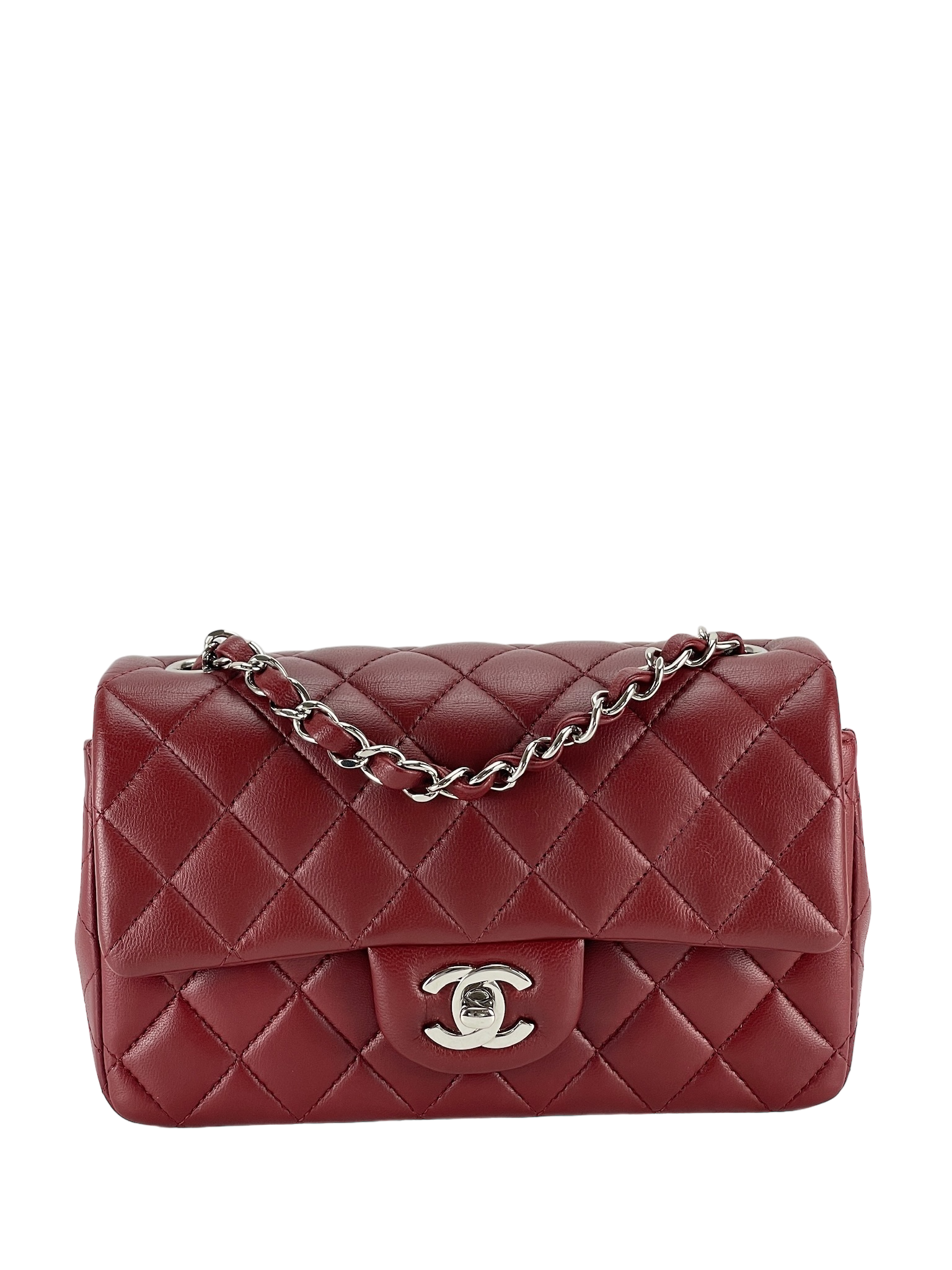 CHANEL - Burgundy Lamb Mini Rectangular Bag