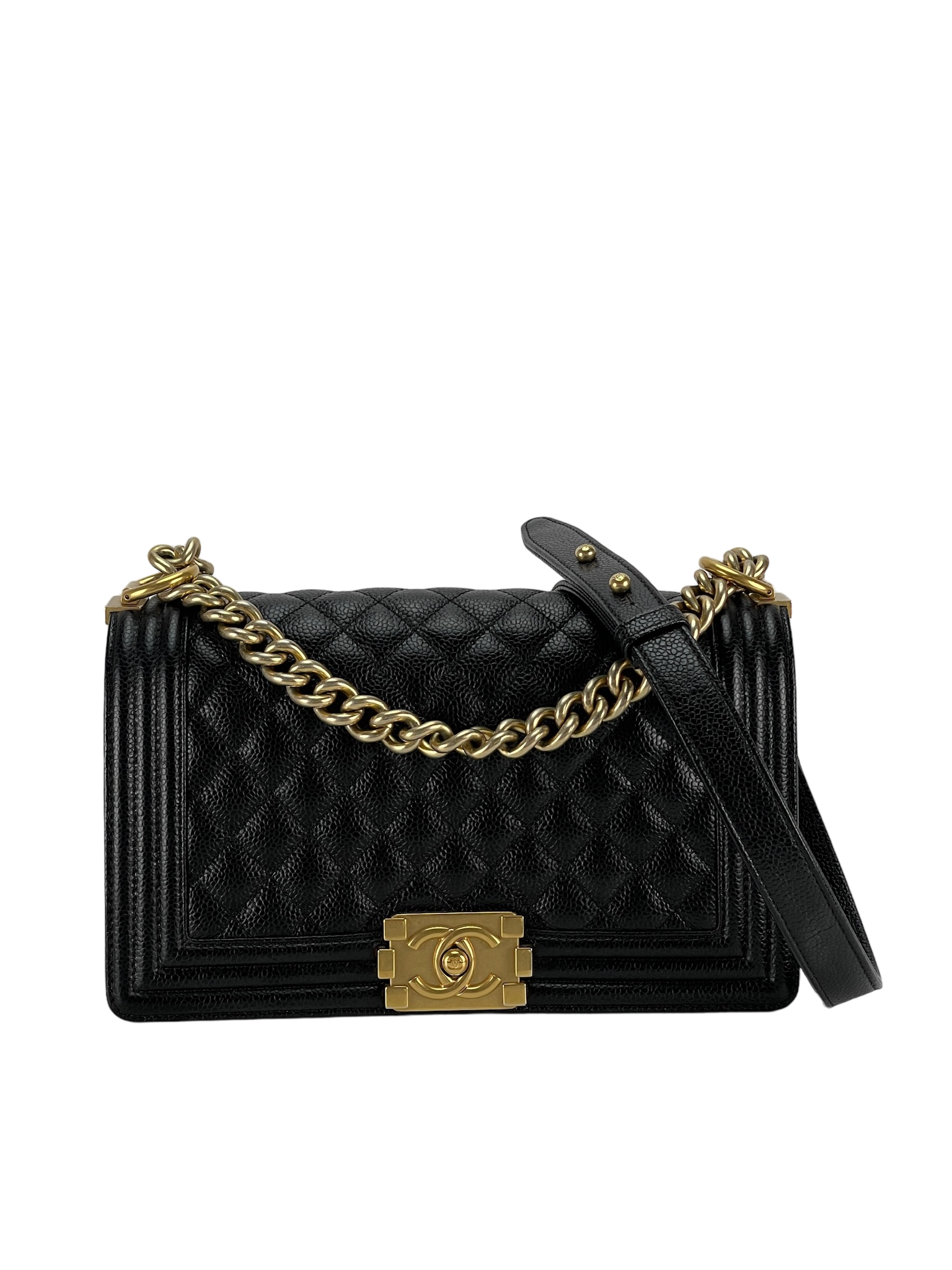 CHANEL -  Black Cavair Quilted  Leboy Flap Bag