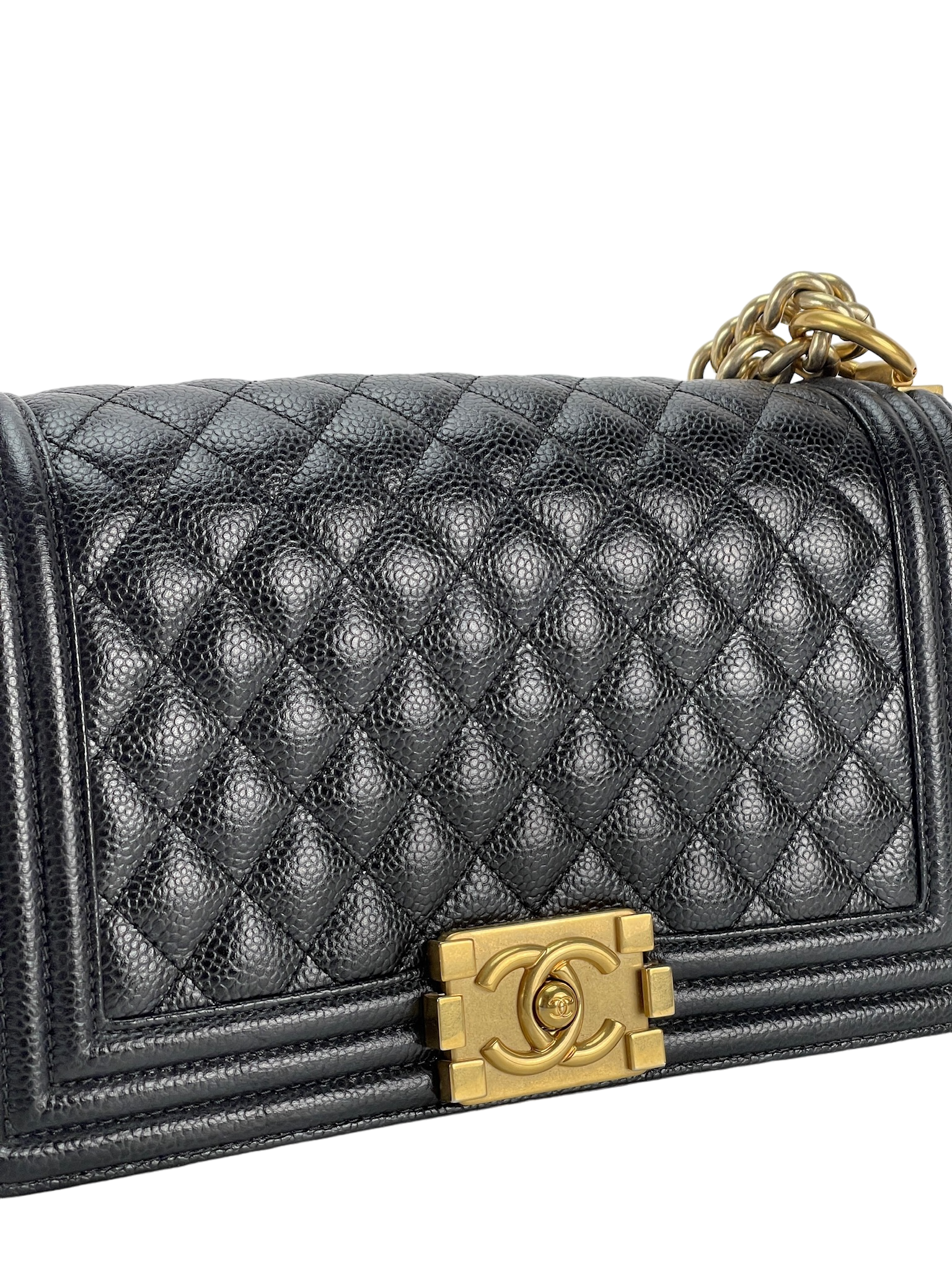 CHANEL -  Black Cavair Quilted  Leboy Flap Bag
