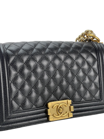 CHANEL -  Black Cavair Quilted  Leboy Flap Bag