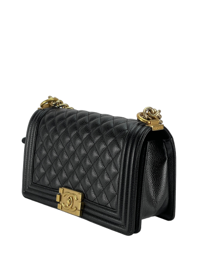 CHANEL -  Black Cavair Quilted  Leboy Flap Bag