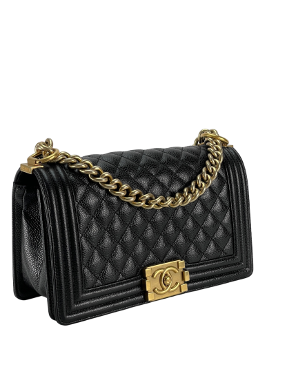CHANEL -  Black Cavair Quilted  Leboy Flap Bag