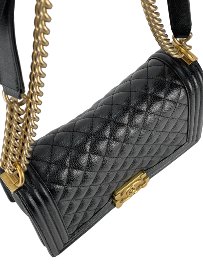 CHANEL -  Black Cavair Quilted  Leboy Flap Bag