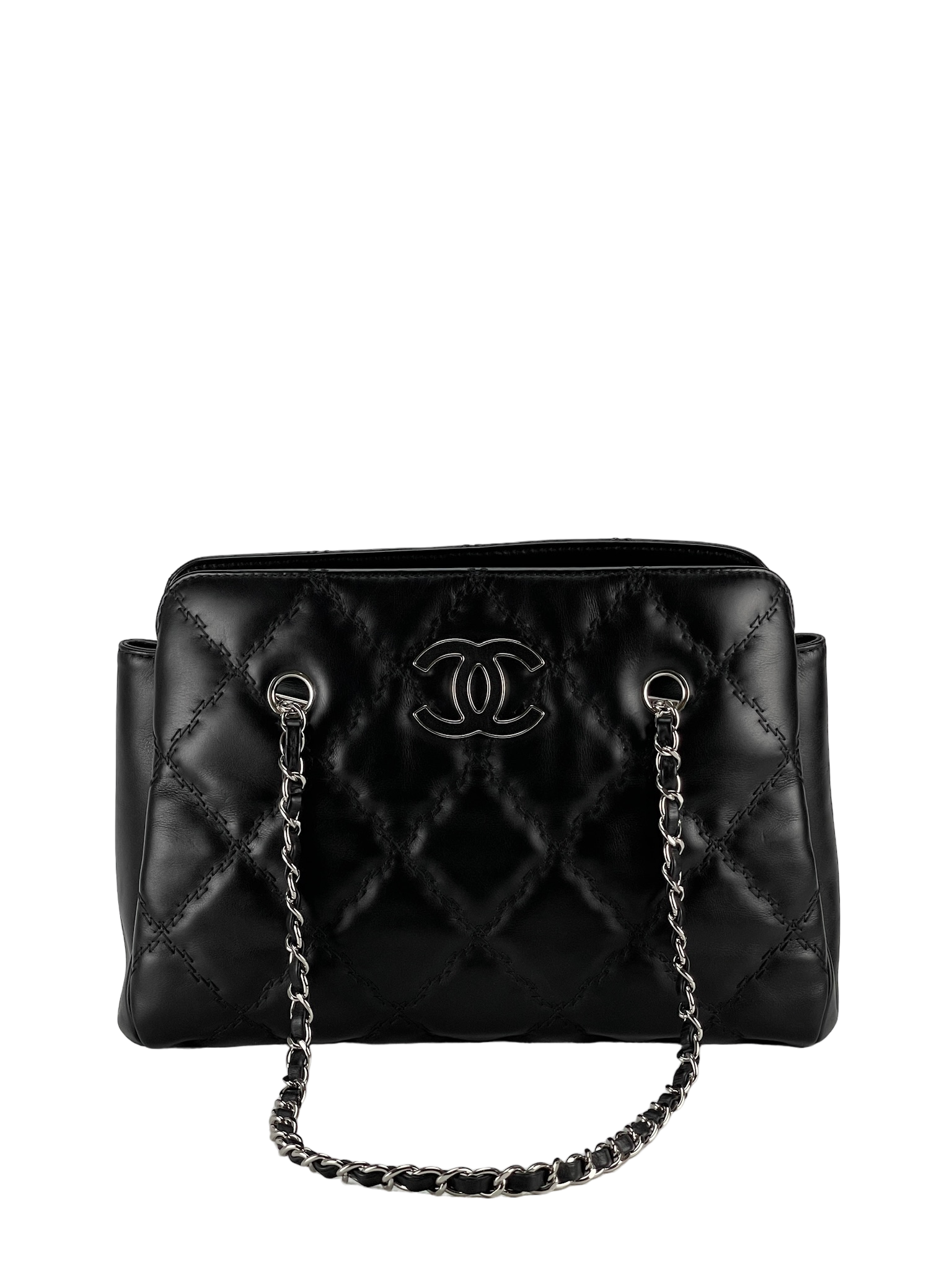 CHANEL - Black Carfskin Chain Shoulder Bag