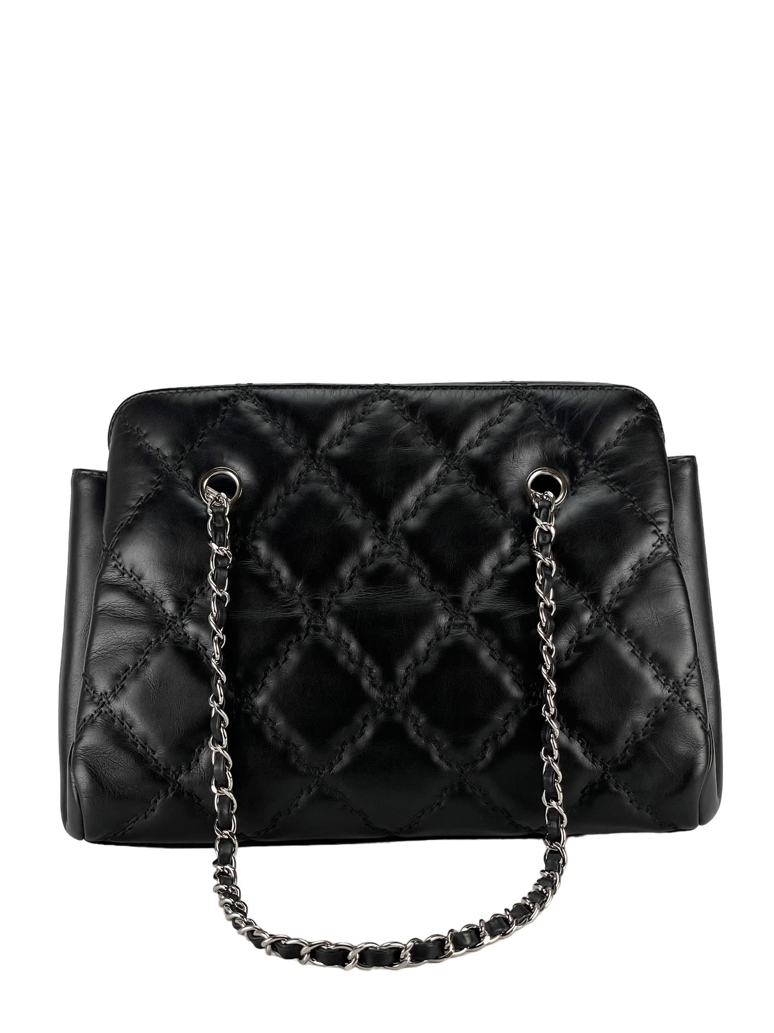 CHANEL - Black Carfskin Chain Shoulder Bag