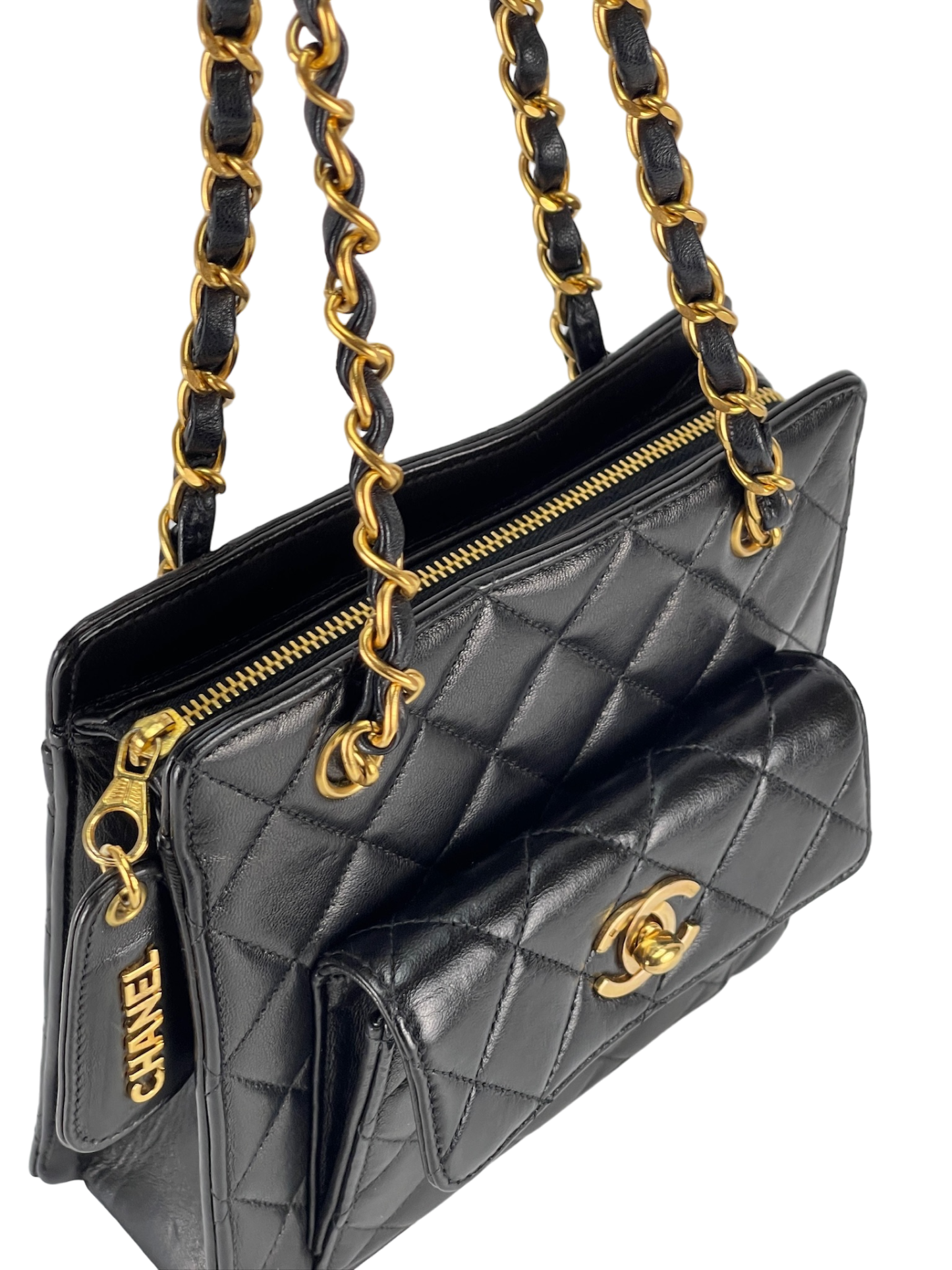 CHANEL - Black Quilted Leather Front Pocket Bag