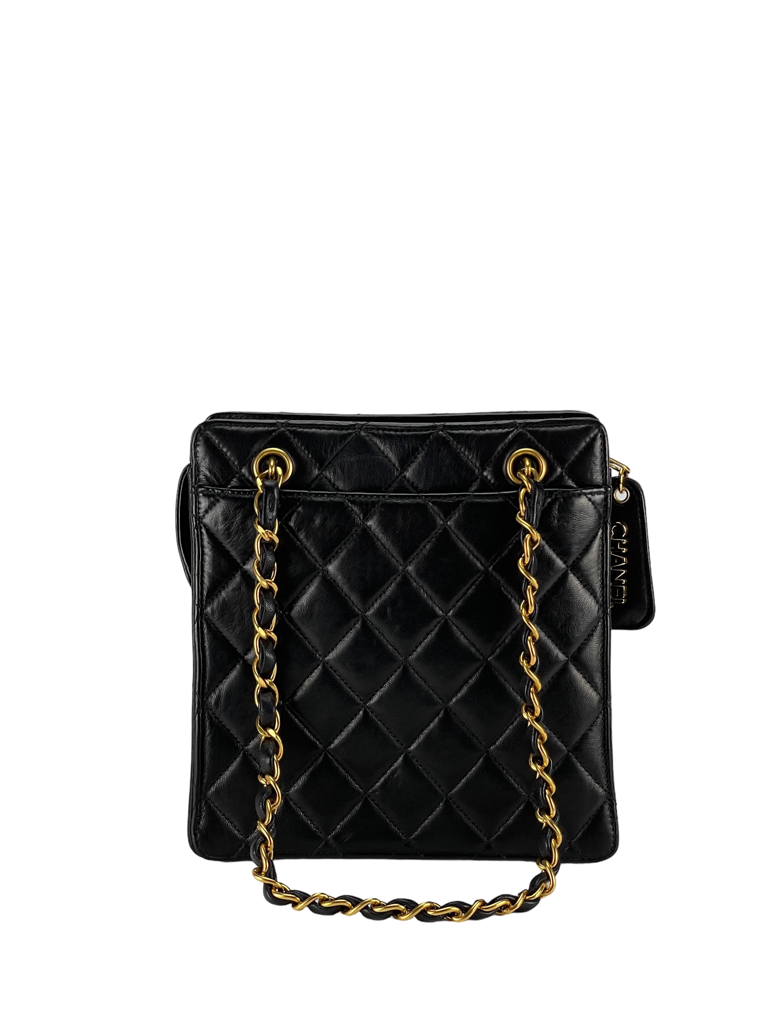 CHANEL - Black Quilted Leather Front Pocket Bag