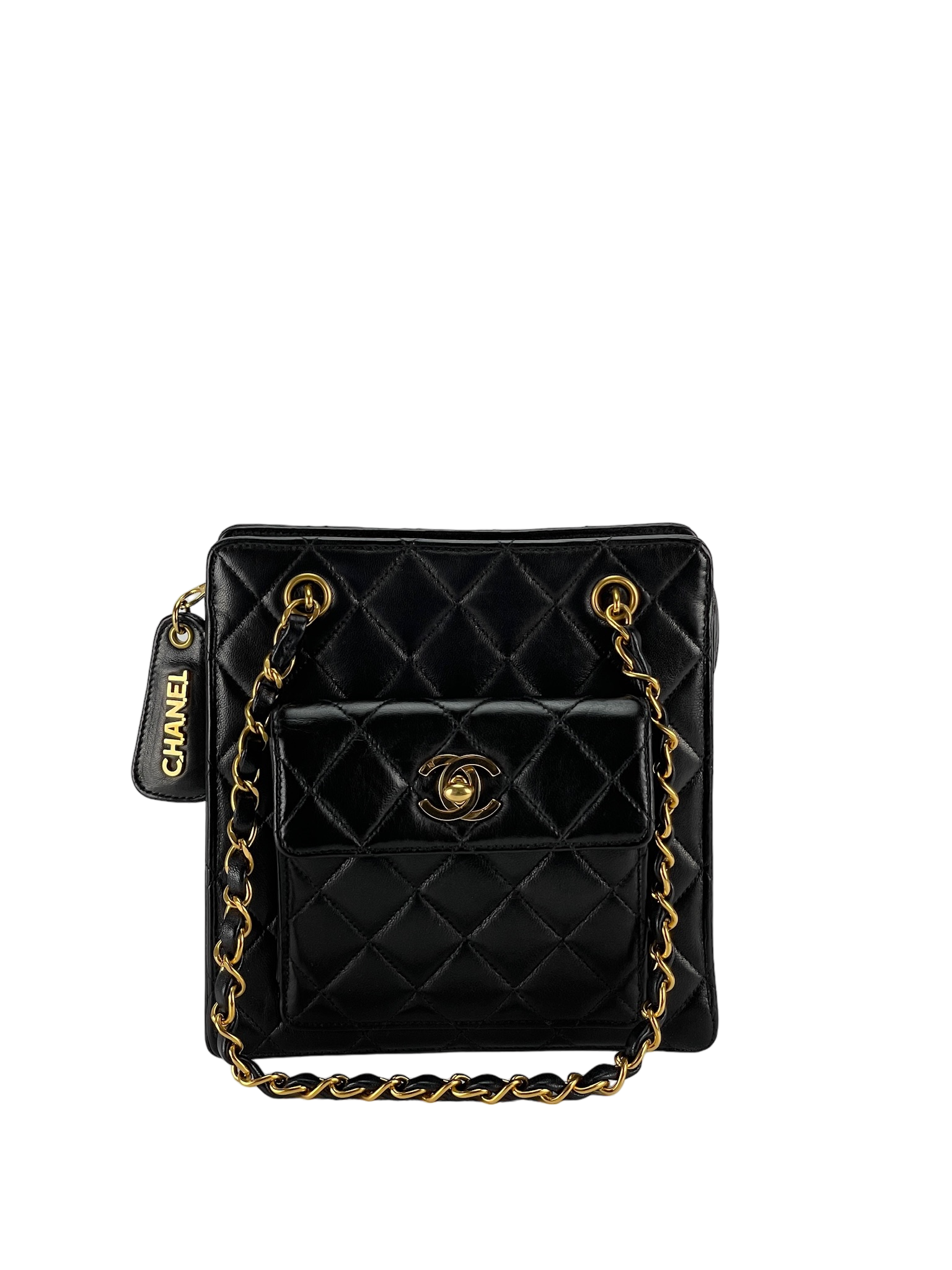 CHANEL - Black Quilted Leather Front Pocket Bag