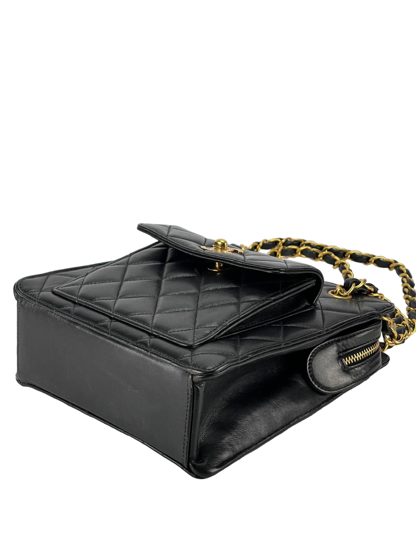CHANEL - Black Quilted Leather Front Pocket Bag
