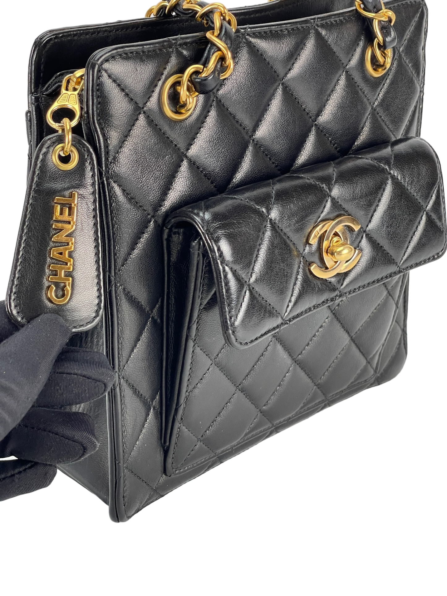 CHANEL - Black Quilted Leather Front Pocket Bag