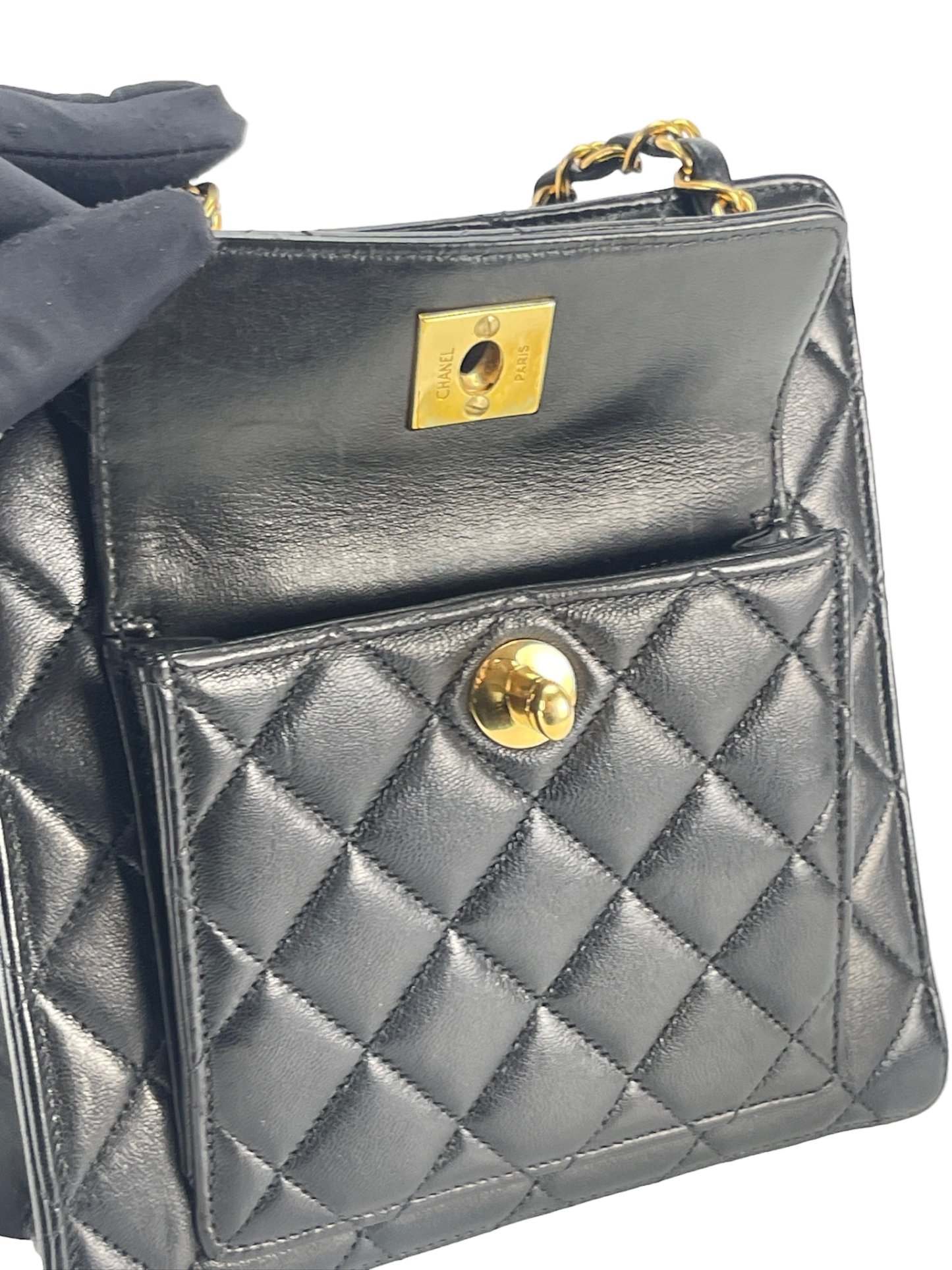 CHANEL - Black Quilted Leather Front Pocket Bag