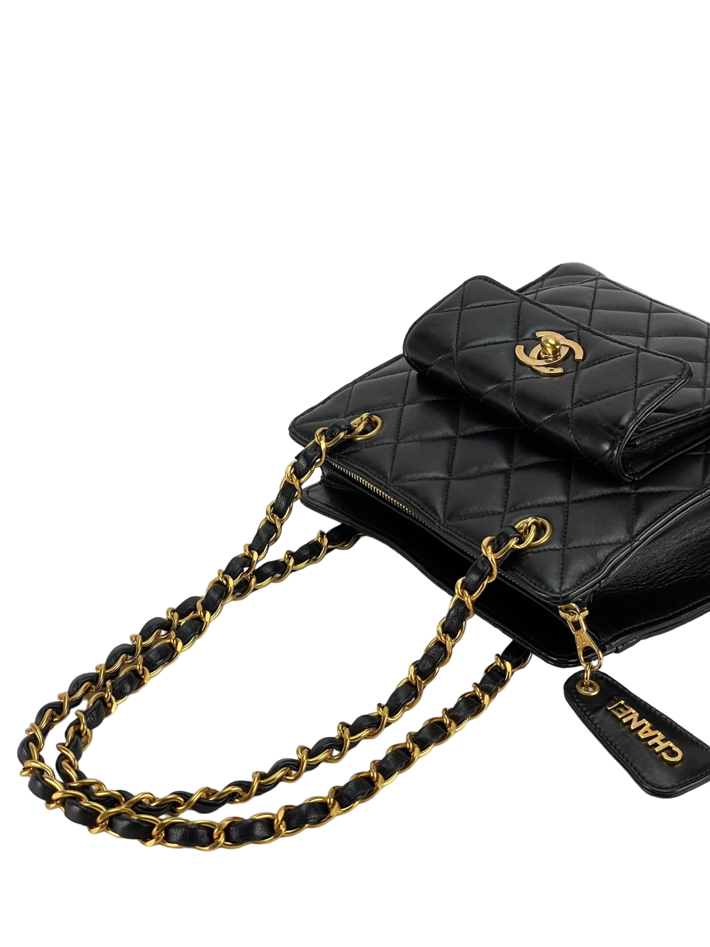 CHANEL - Black Quilted Leather Front Pocket Bag