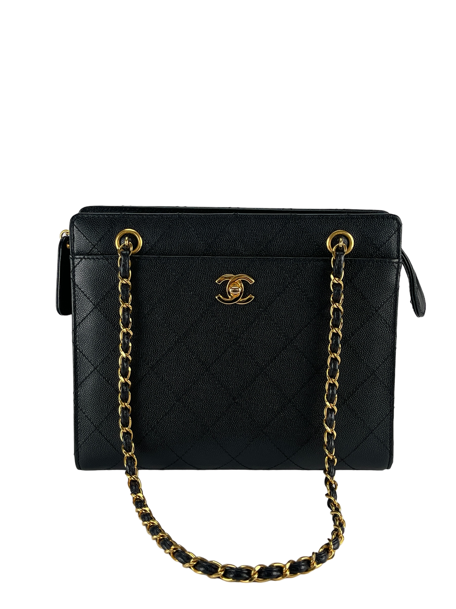 CHANEL - Caviar Skin Plate Logo Handbag