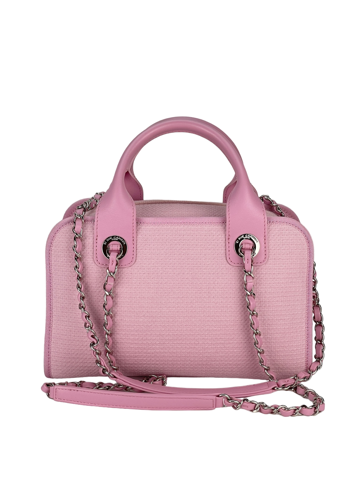 CHANEL - Pink Canvas Deauville Bowling Bag