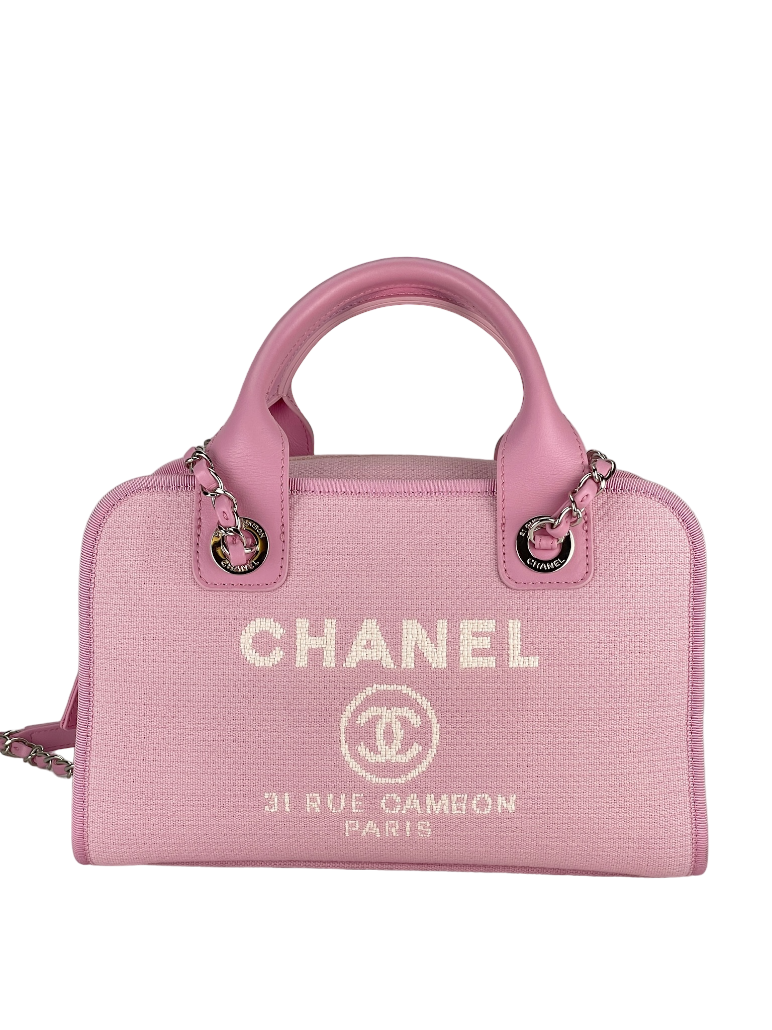 CHANEL - Pink Canvas Deauville Bowling Bag