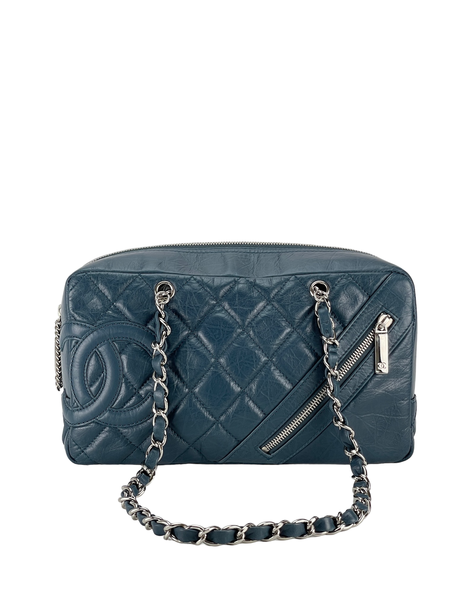 CHANEL - Blue Calfskin Bowling Shoulder Bag