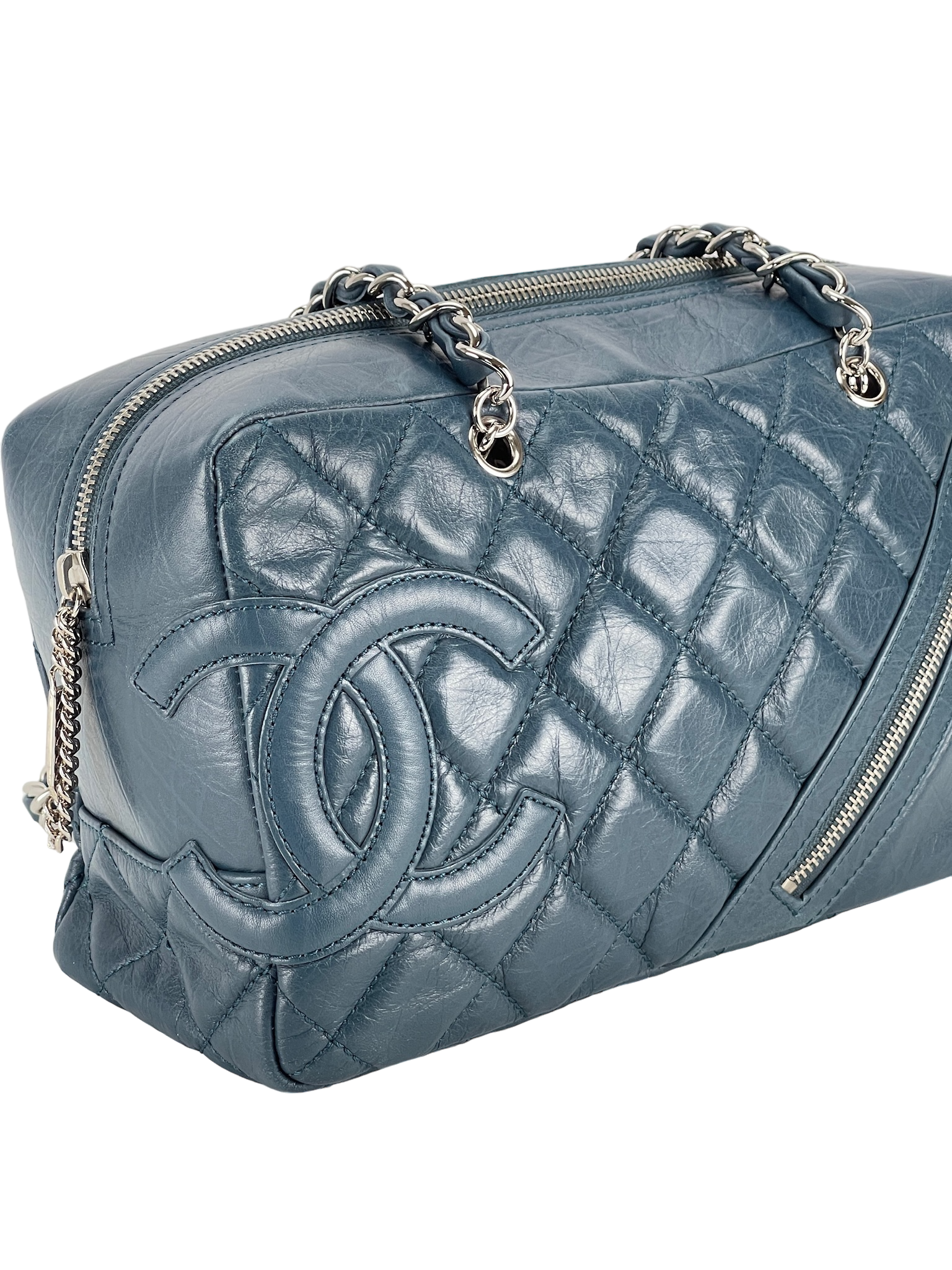 CHANEL - Blue Calfskin Bowling Shoulder Bag