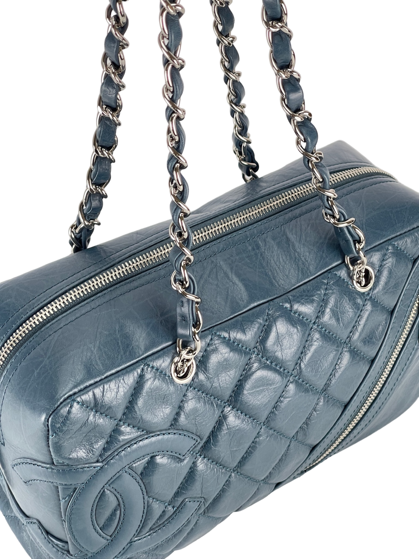 CHANEL - Blue Calfskin Bowling Shoulder Bag