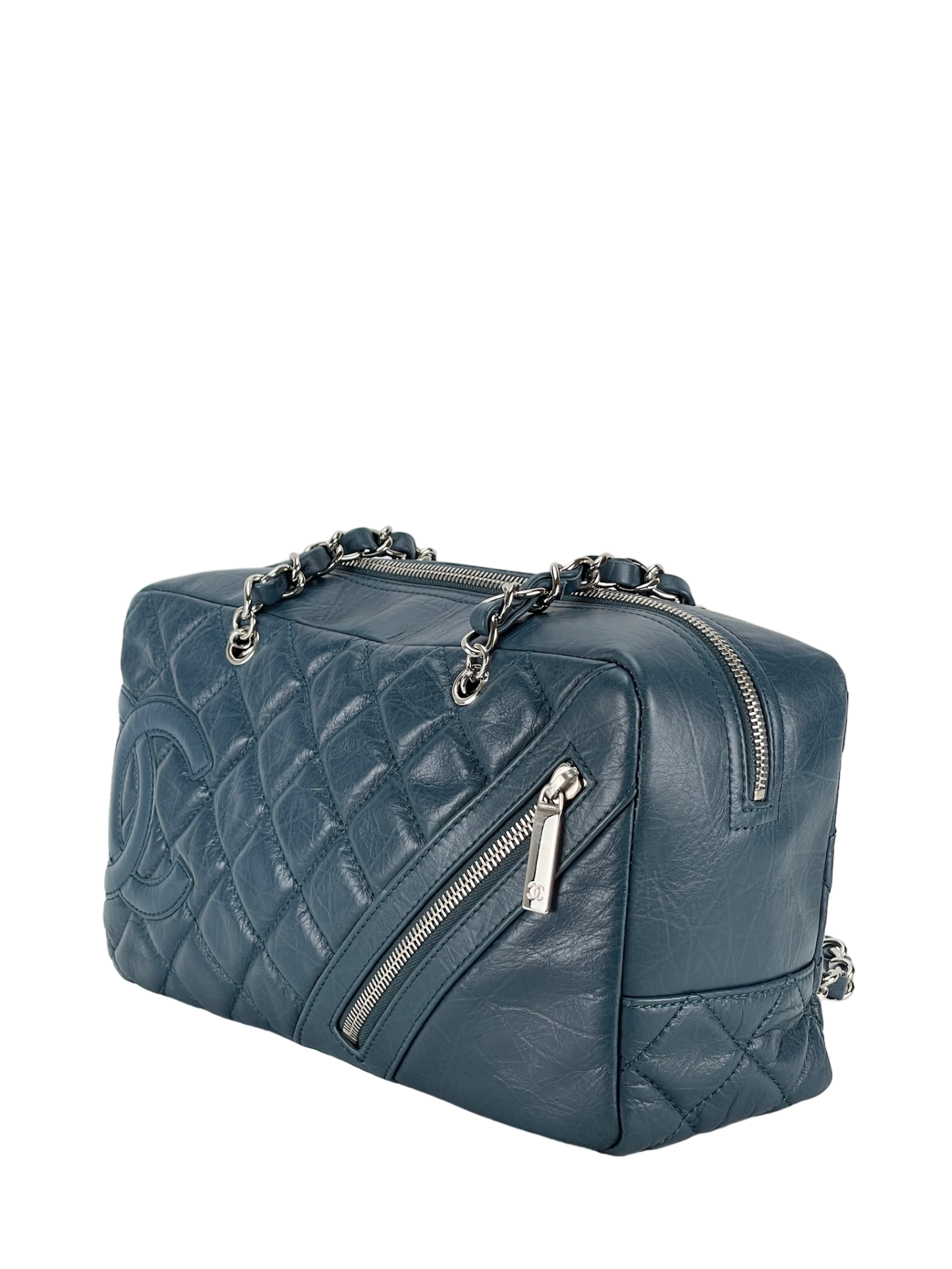 CHANEL - Blue Calfskin Bowling Shoulder Bag