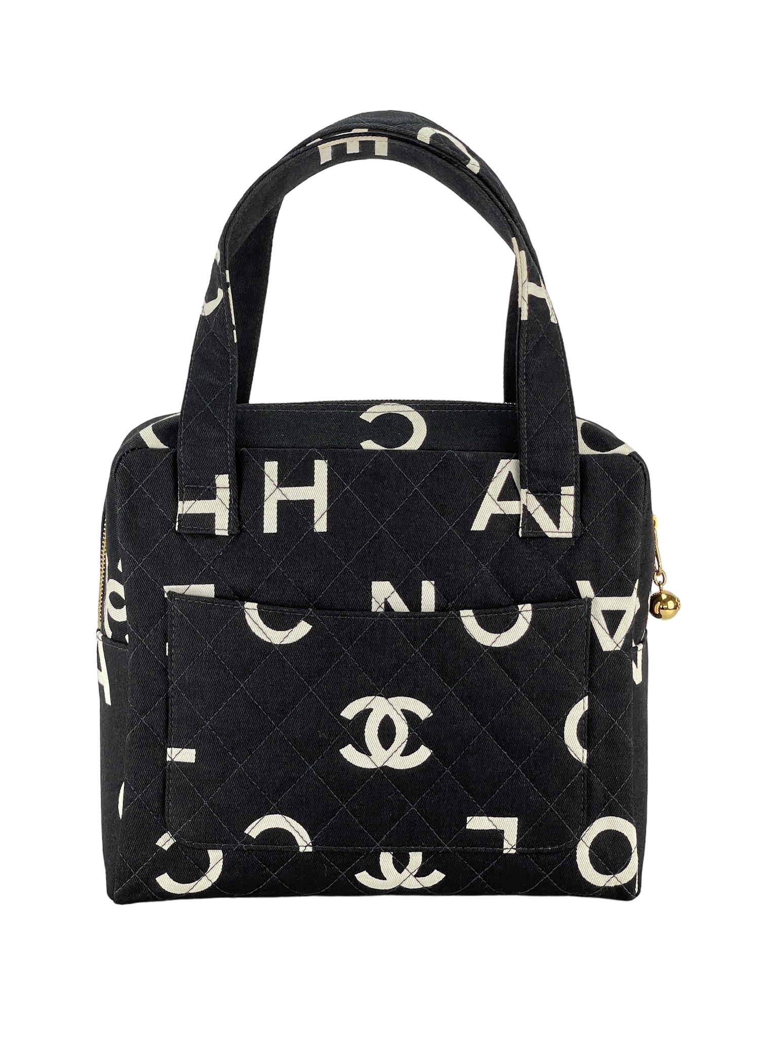 CHANEL - Black&white Logo Print Tote Bag