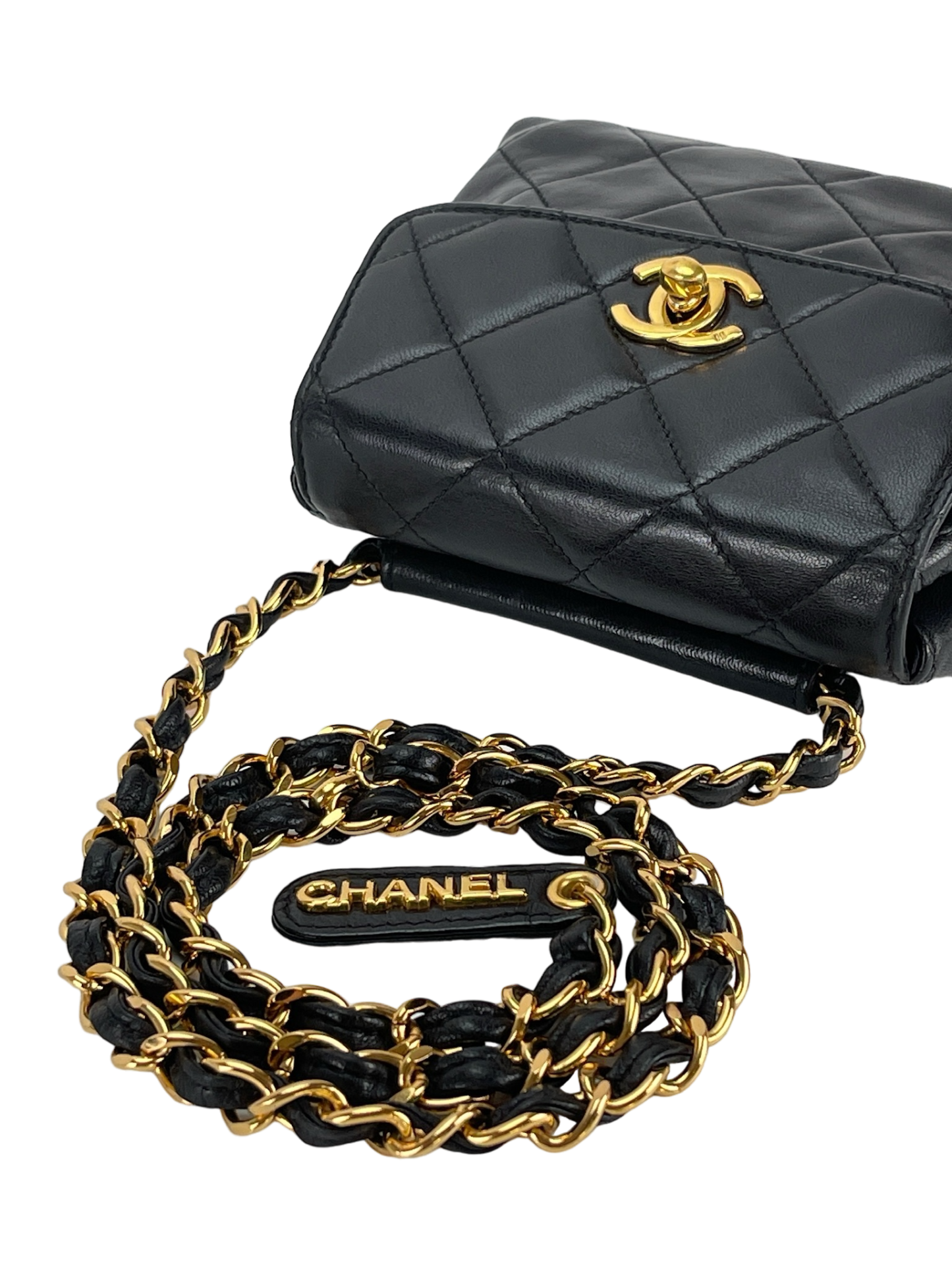CHANEL - Balck Lambskin Chain Waist Bag