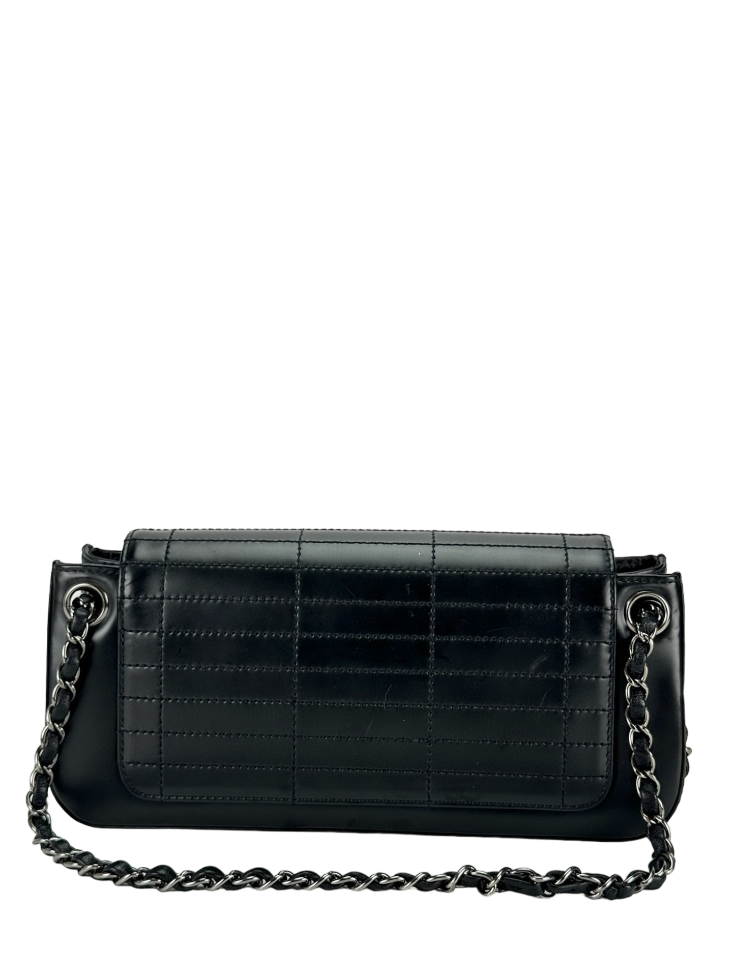 CHANEL - Black Patent Leather Push Lock Accordion Flap Bag