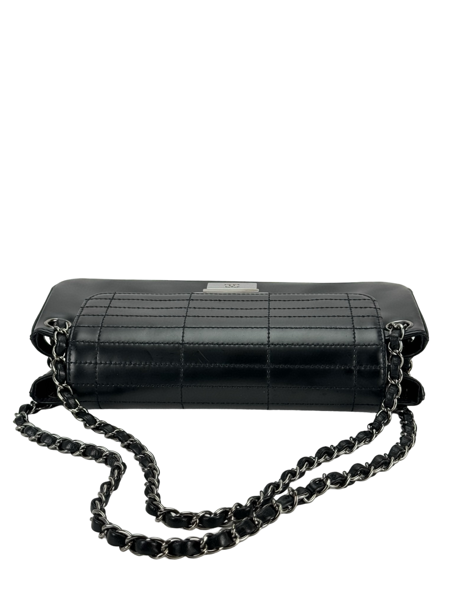 CHANEL - Black Patent Leather Push Lock Accordion Flap Bag