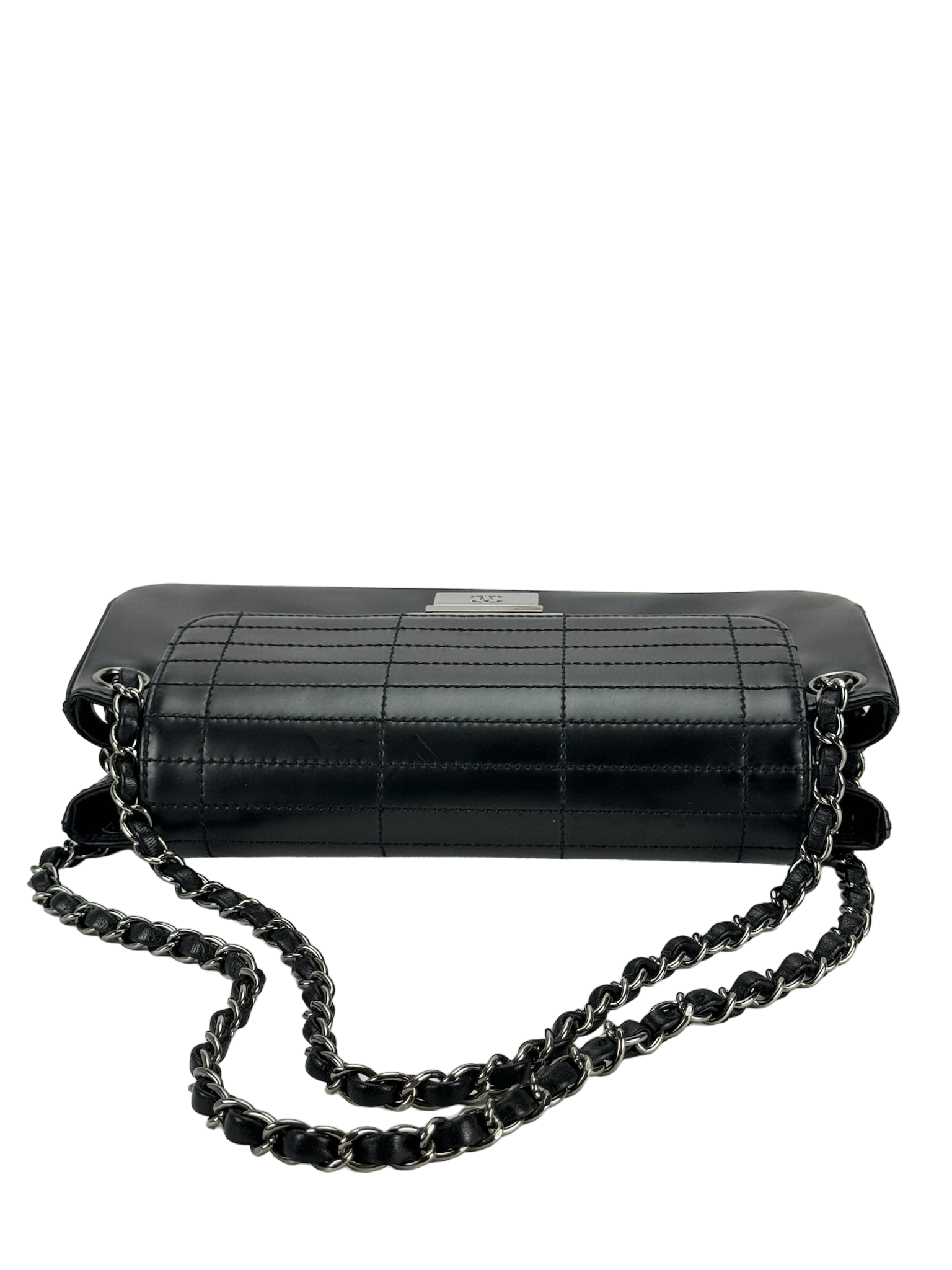 CHANEL - Black Patent Leather Push Lock Accordion Flap Bag
