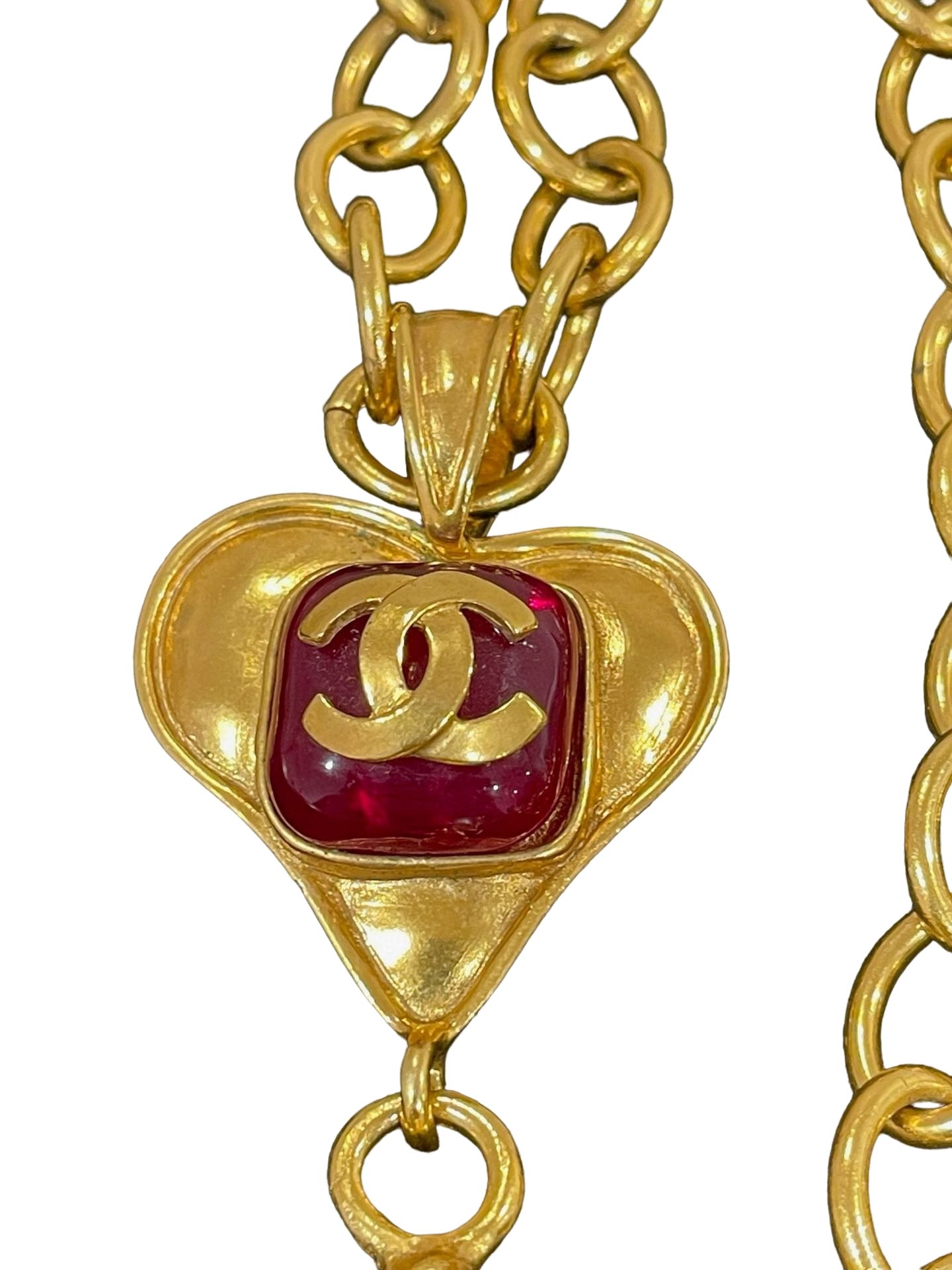 CHANEL - Red Colored Glaze Pearl Pendant