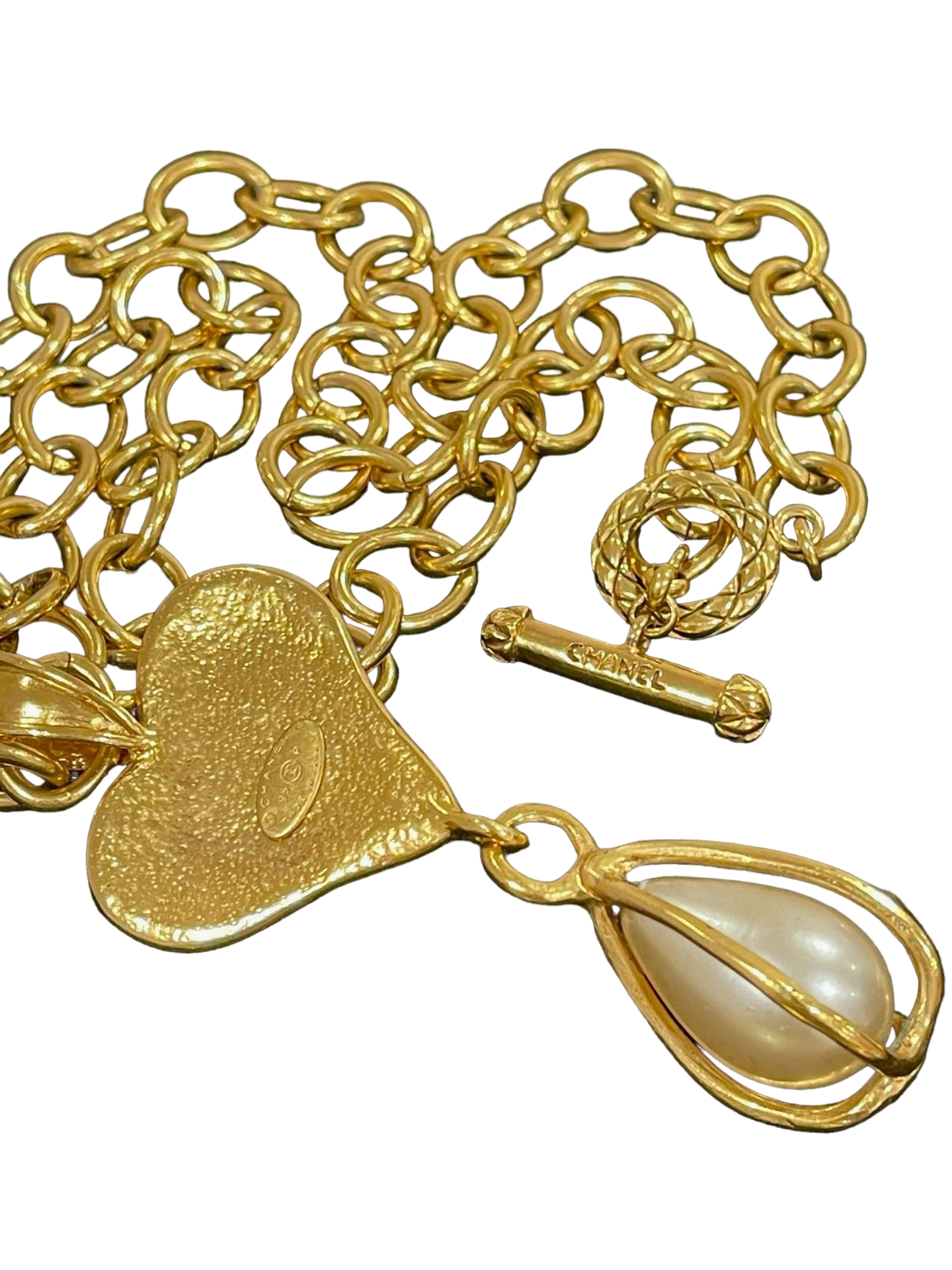 CHANEL - Red Colored Glaze Pearl Pendant