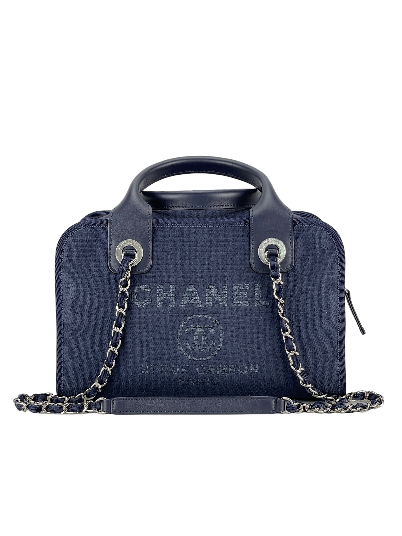 CHANEL - Blue Canvas Deauville Bowling Bag